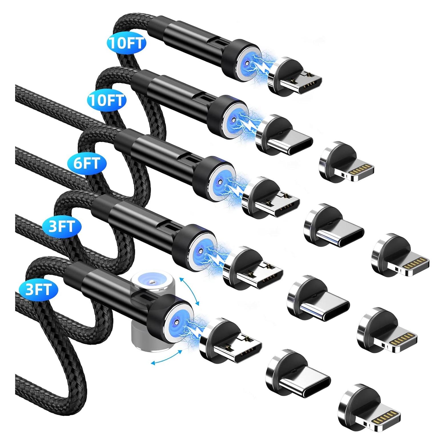 Cargador Magnético 3 en 1 Ankndo - 5 Cables Rotativos LED Negro