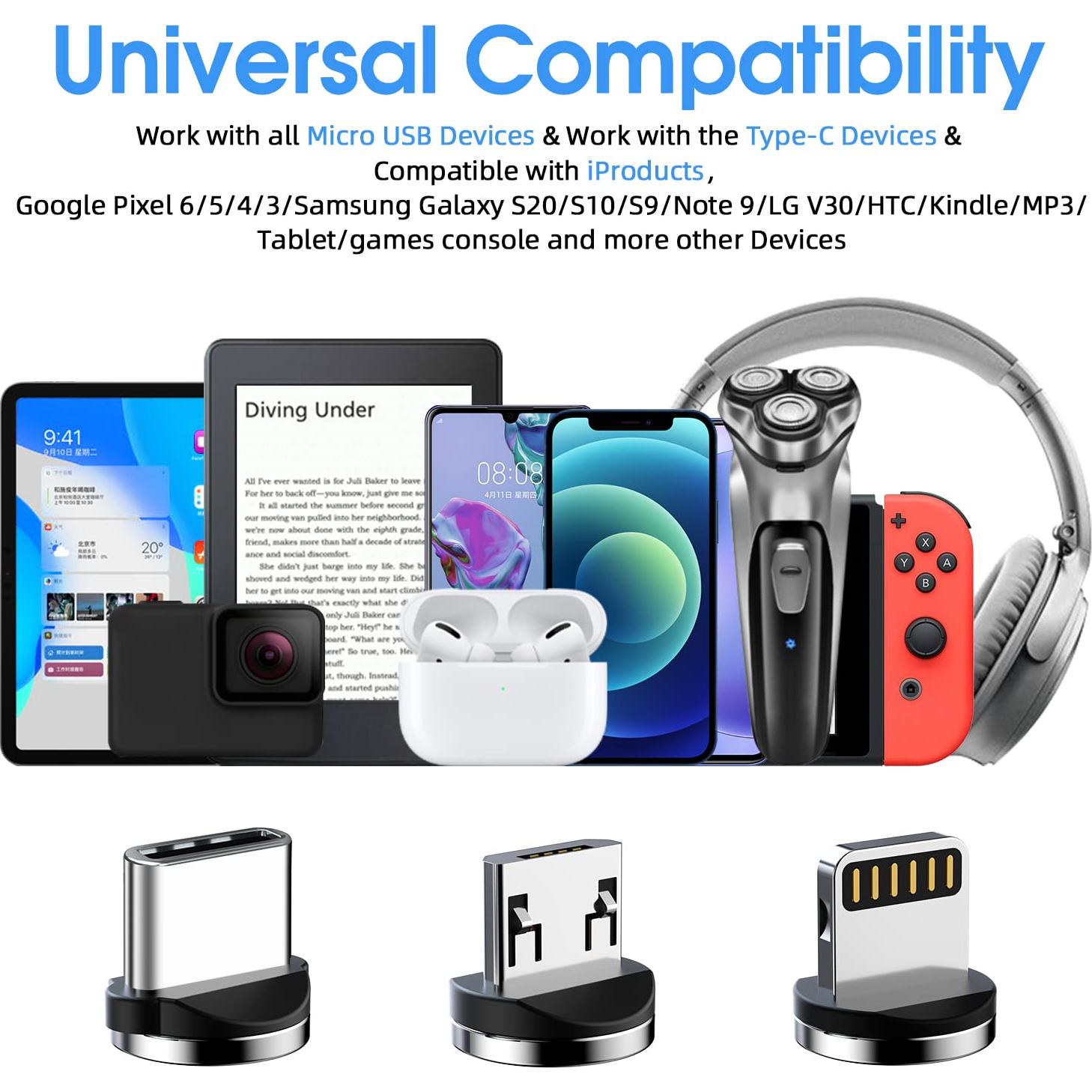 Cargador Magnético 3 en 1 Ankndo - 5 Cables Rotativos LED Negro