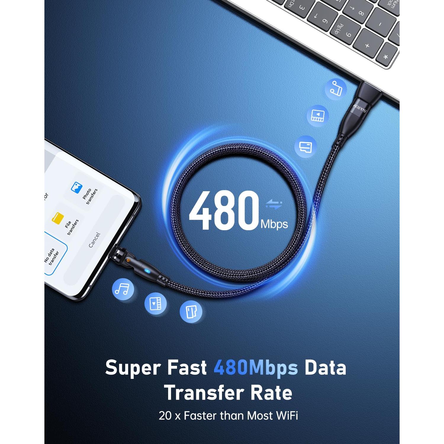 Cable de Carga Magnético USB C Aripps 3-Pack 1m/2m Carga Rápida 60W