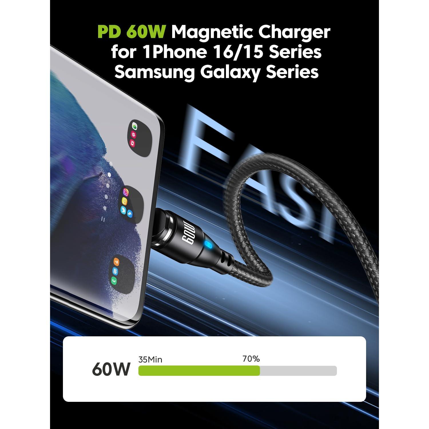 Cable de Carga Magnético VAFOTON 60W USB C 1m y 2m