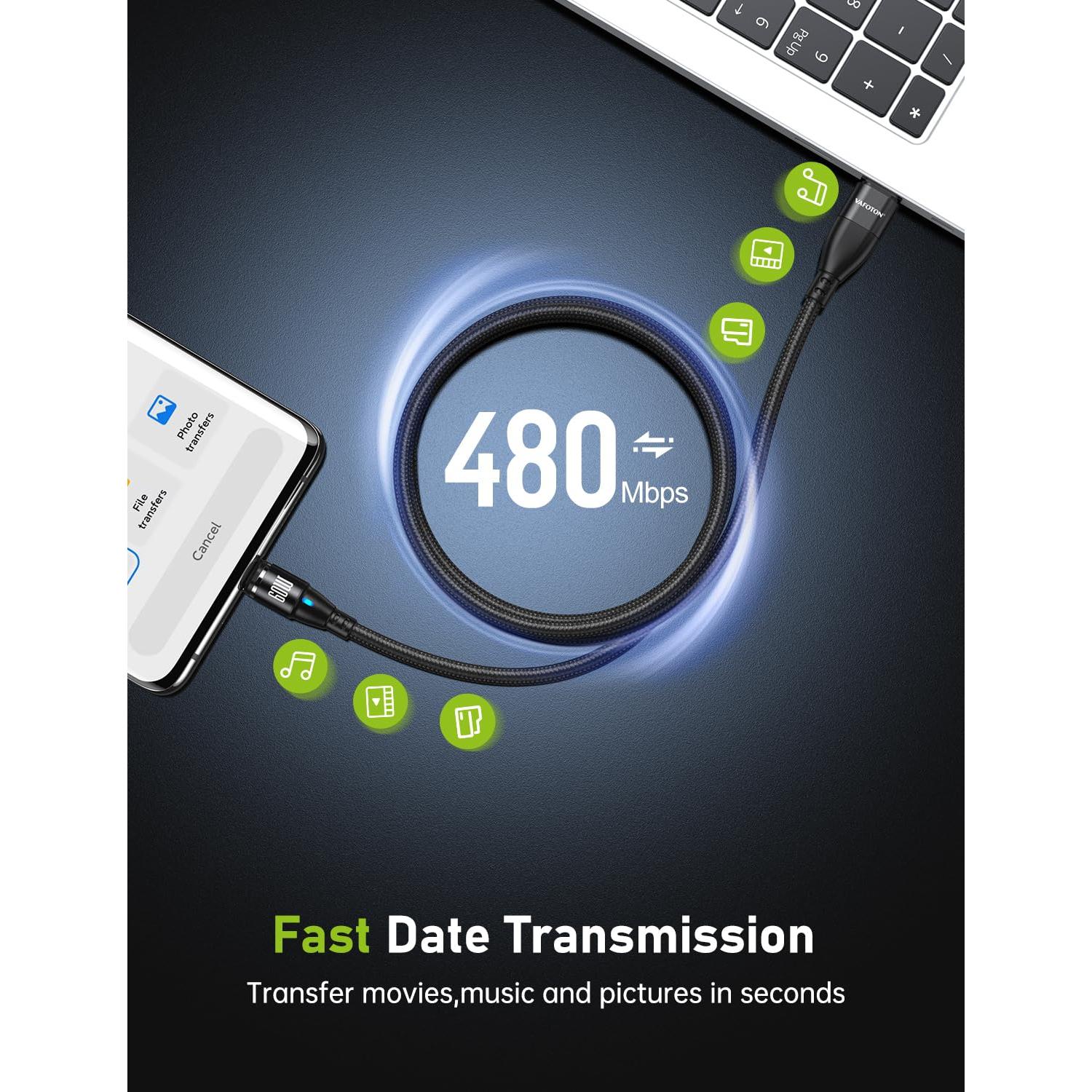 Cable de Carga Magnético VAFOTON 60W USB C 1m y 2m