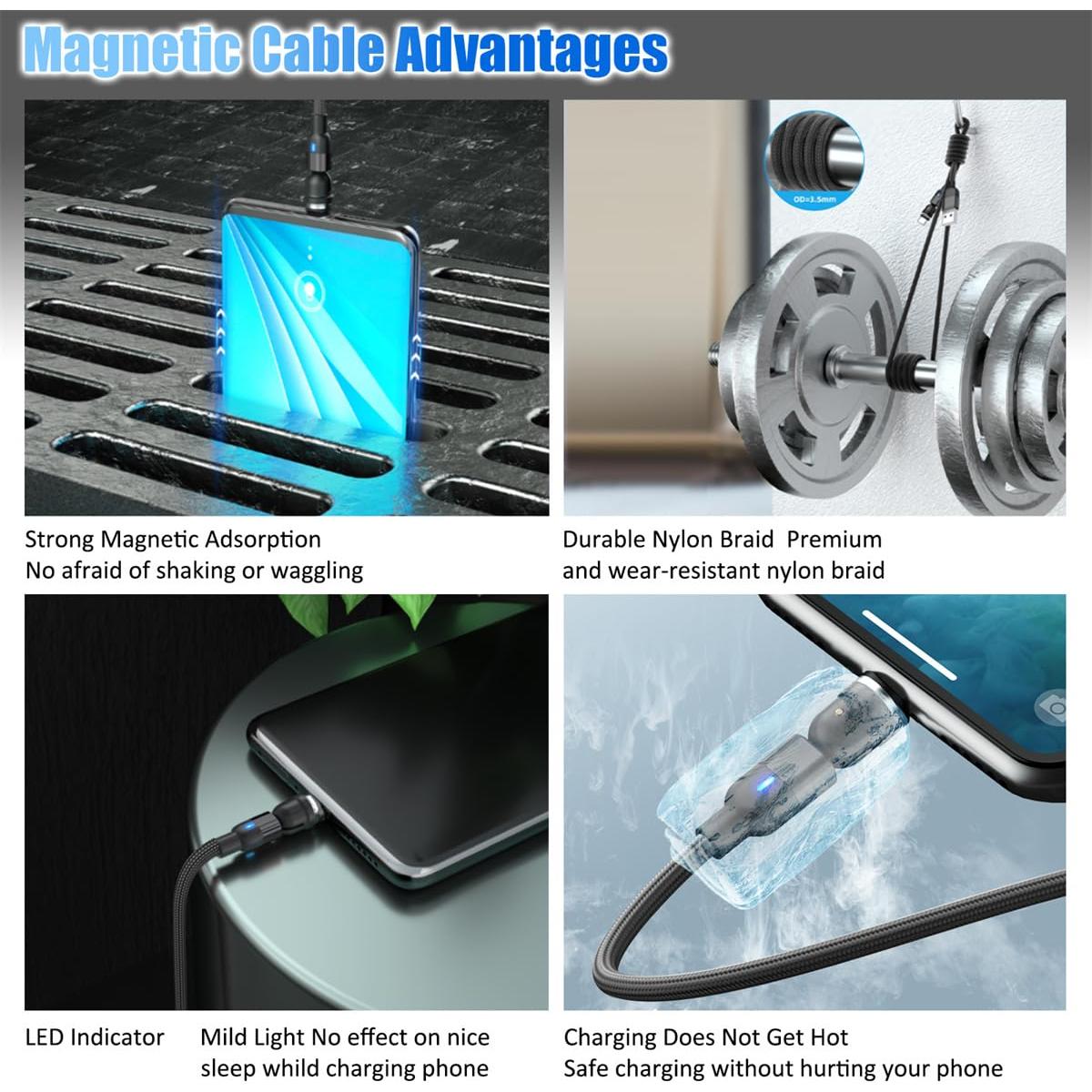 Cable de Carga Magnético 3 en 1 EndlesShine 0.91m 1.83m 1.83m