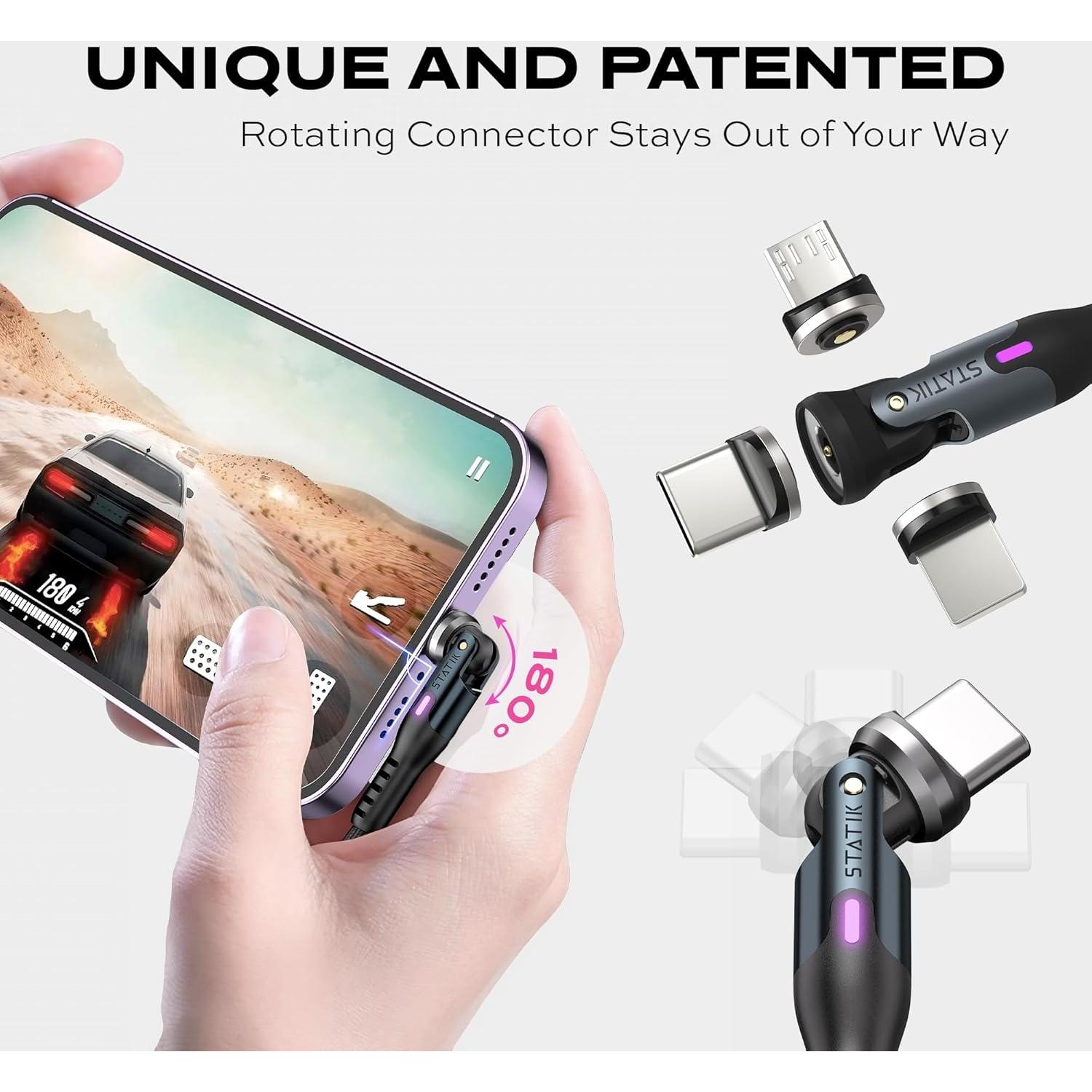 Cable de Carga Magnético Statik 360 - USB C 2M Negro