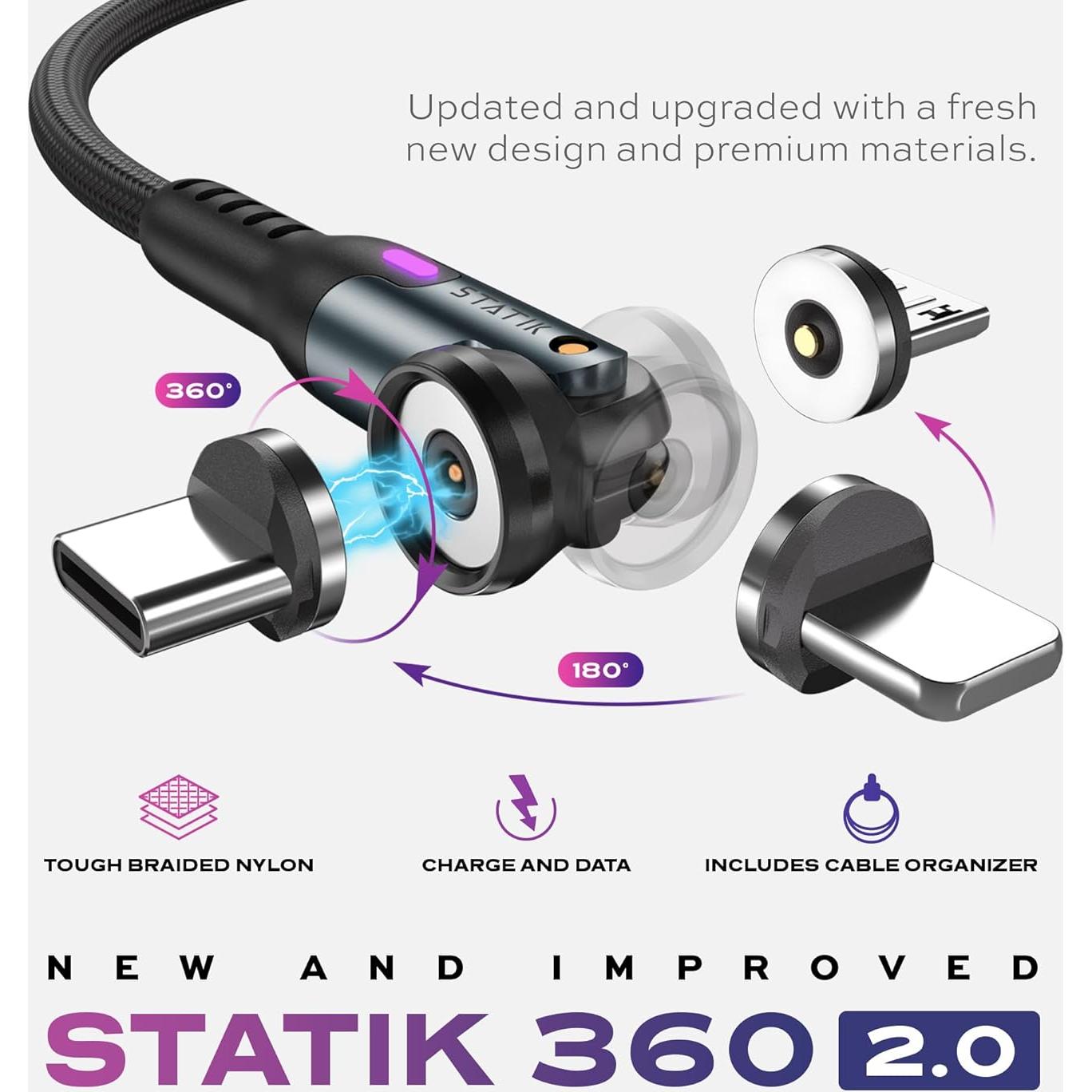 Cable de Carga Magnético Statik 360 - USB C 2M Negro