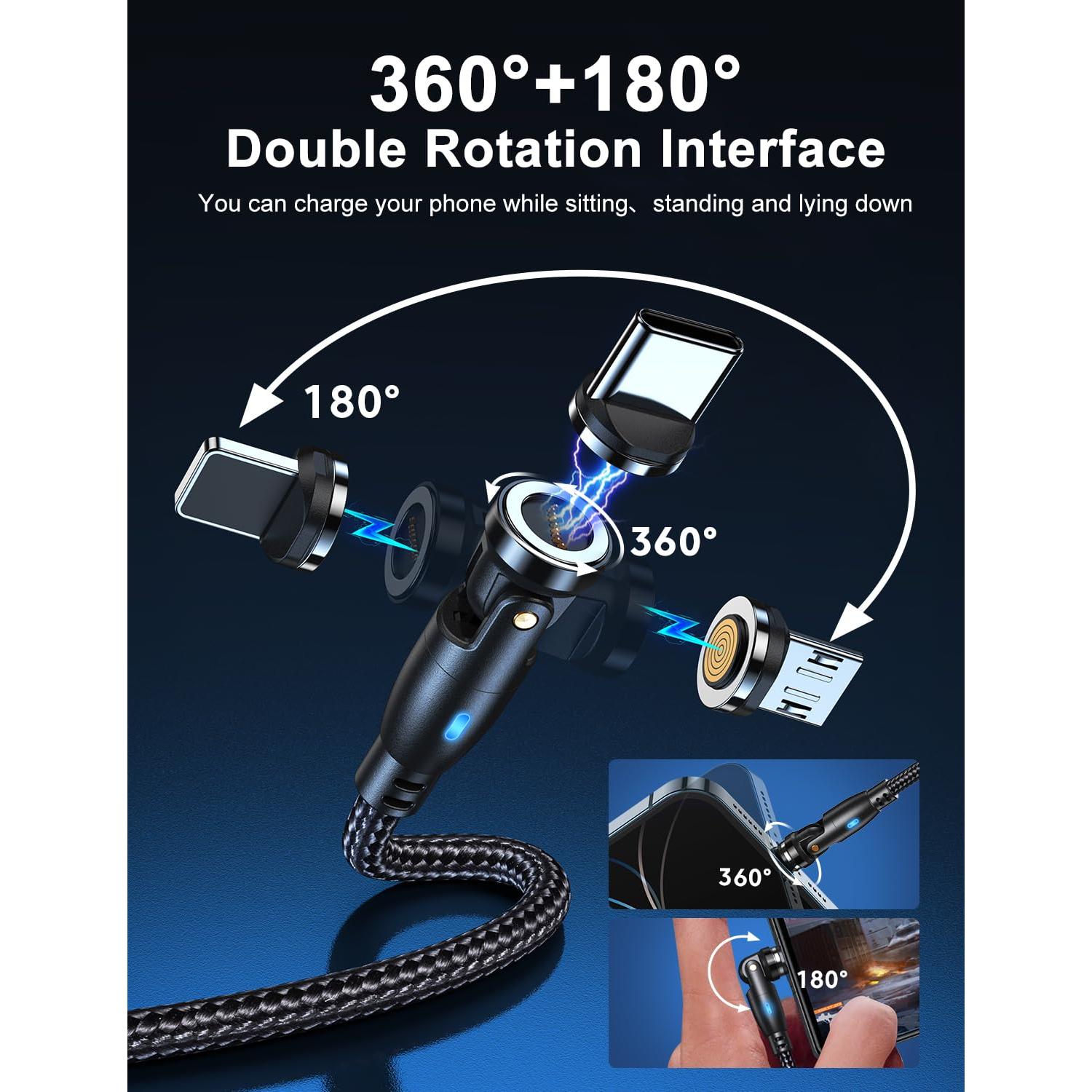 Cable de Carga Magnético A.S Gen3 1m/2m 3 en 1 USB C/Micro-USB/iProduct