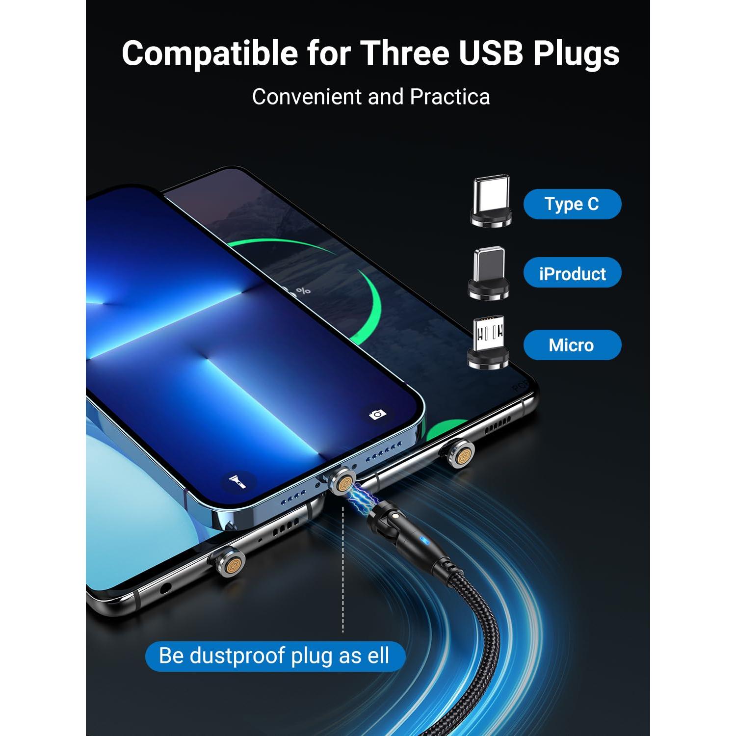 Cable de Carga Magnético A.S Gen3 1m/2m 3 en 1 USB C/Micro-USB/iProduct