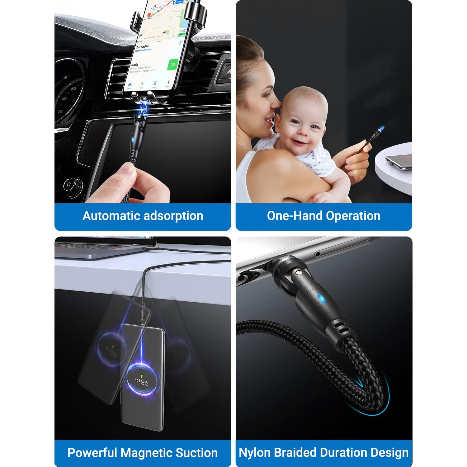 Cable de Carga Magnético A.S Gen3 1m/2m 3 en 1 USB C/Micro-USB/iProduct