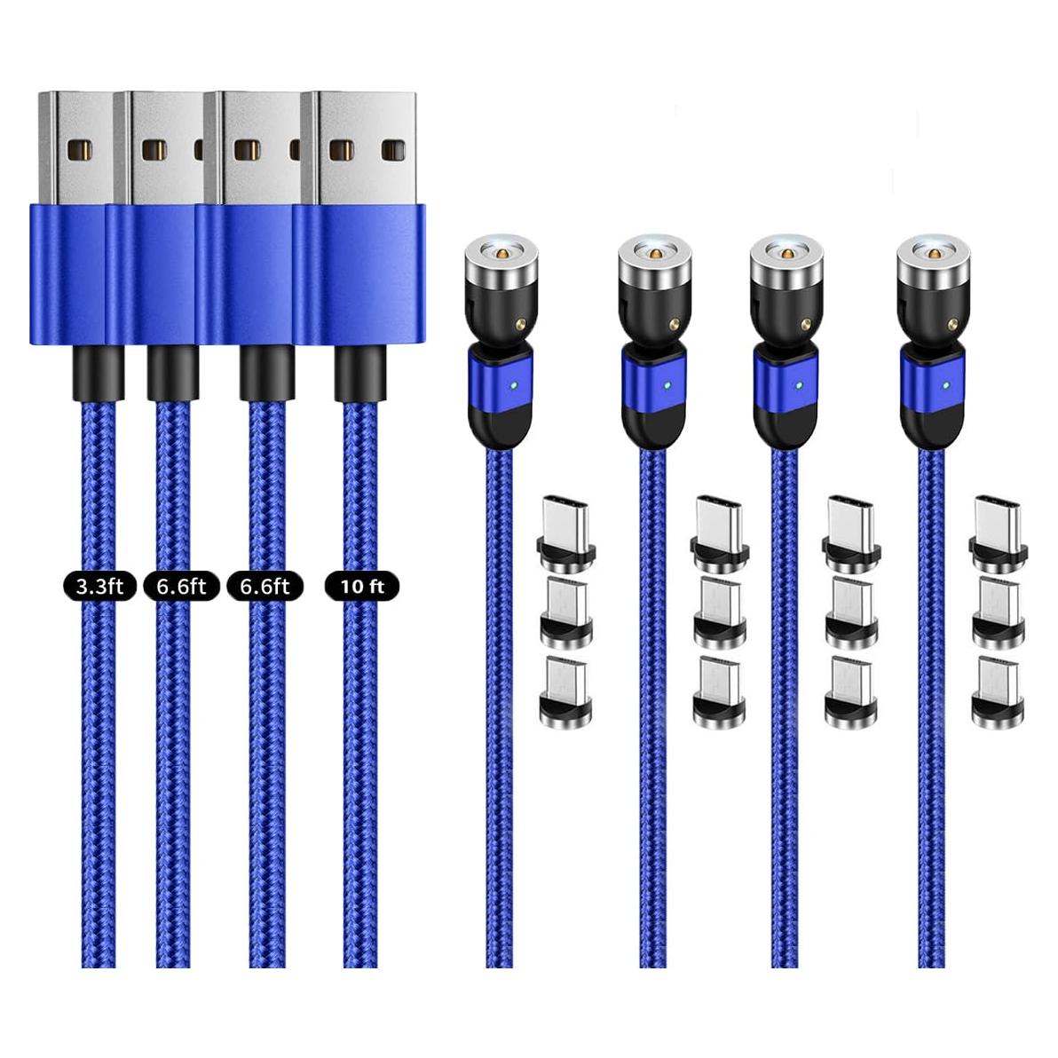Cable de Carga Magnético 3 en 1 VKEFICEA 1-3m Nylon Azul