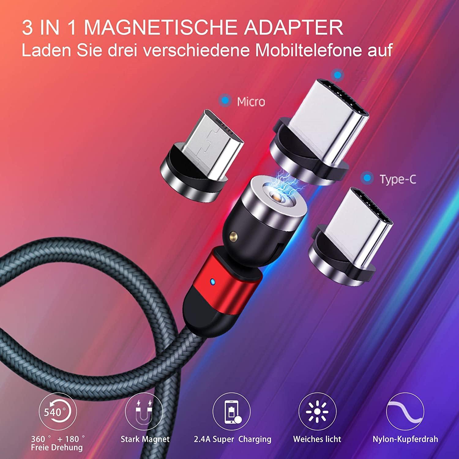 Cable de Carga Magnético 3 en 1 VKEFICEA 1-3m Nylon Azul