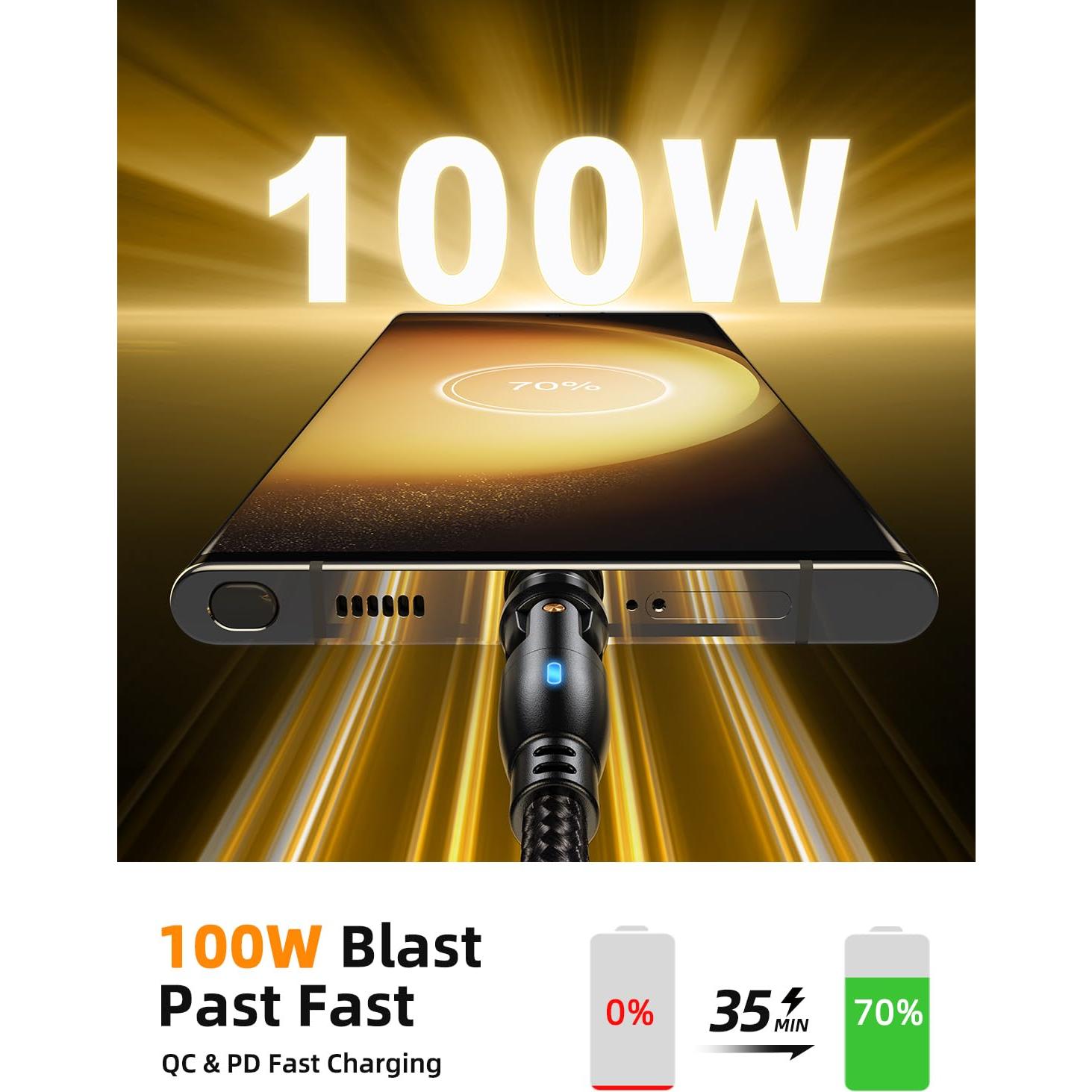 Cable de carga magnético USB C VAFOTON 100W 2Pack 1m 1.83m