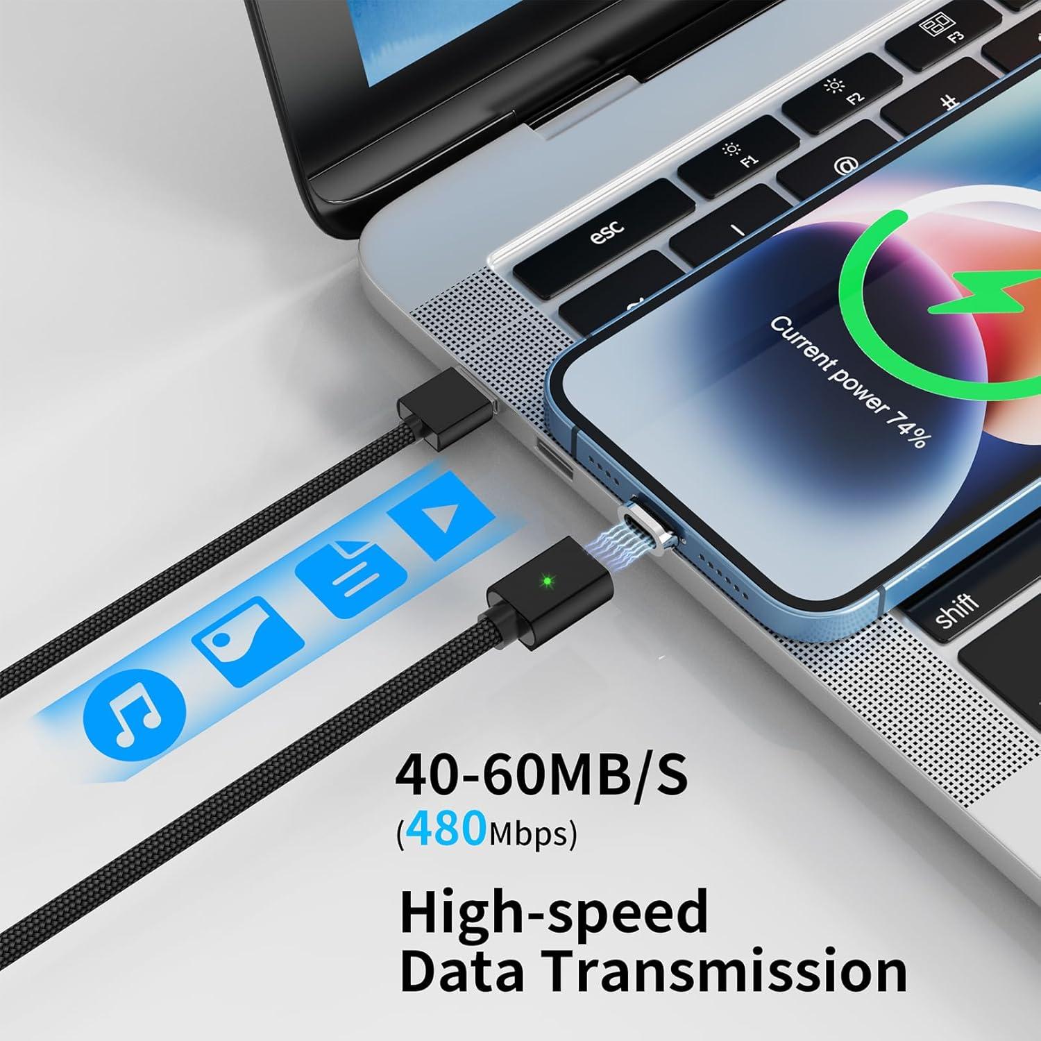 Cable de Carga Magnético 3A 3 en 1 CNakdDG Negro 1-2m