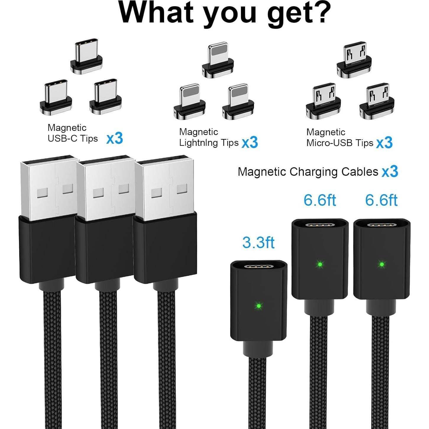 Cable de Carga Magnético 3A 3 en 1 CNakdDG Negro 1-2m