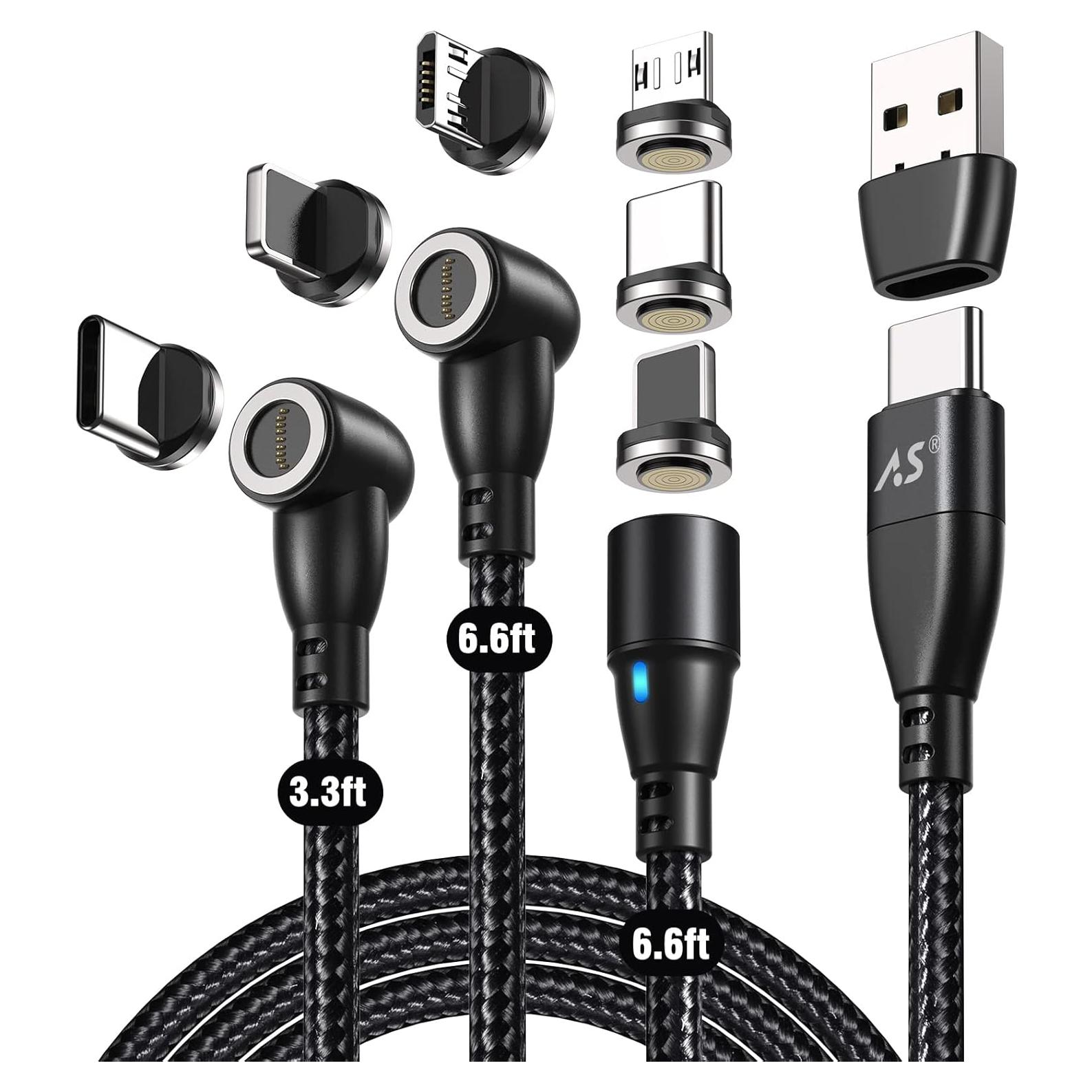 Cable de Carga Magnético A.S 60W USB C 3 Unidades 0.91m/2.01m