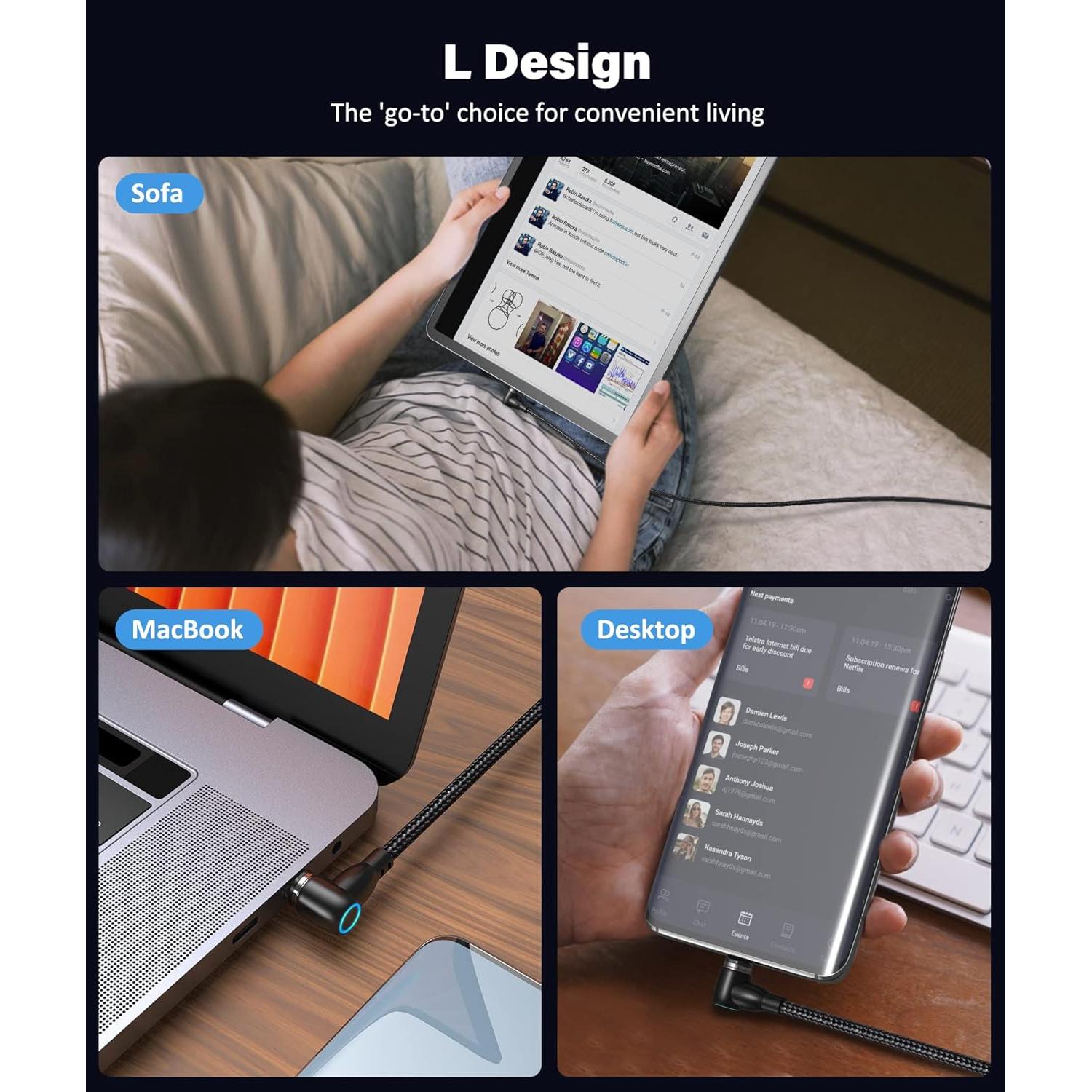 Cable de Carga Magnético A.S 60W USB C 3 Unidades 0.91m/2.01m