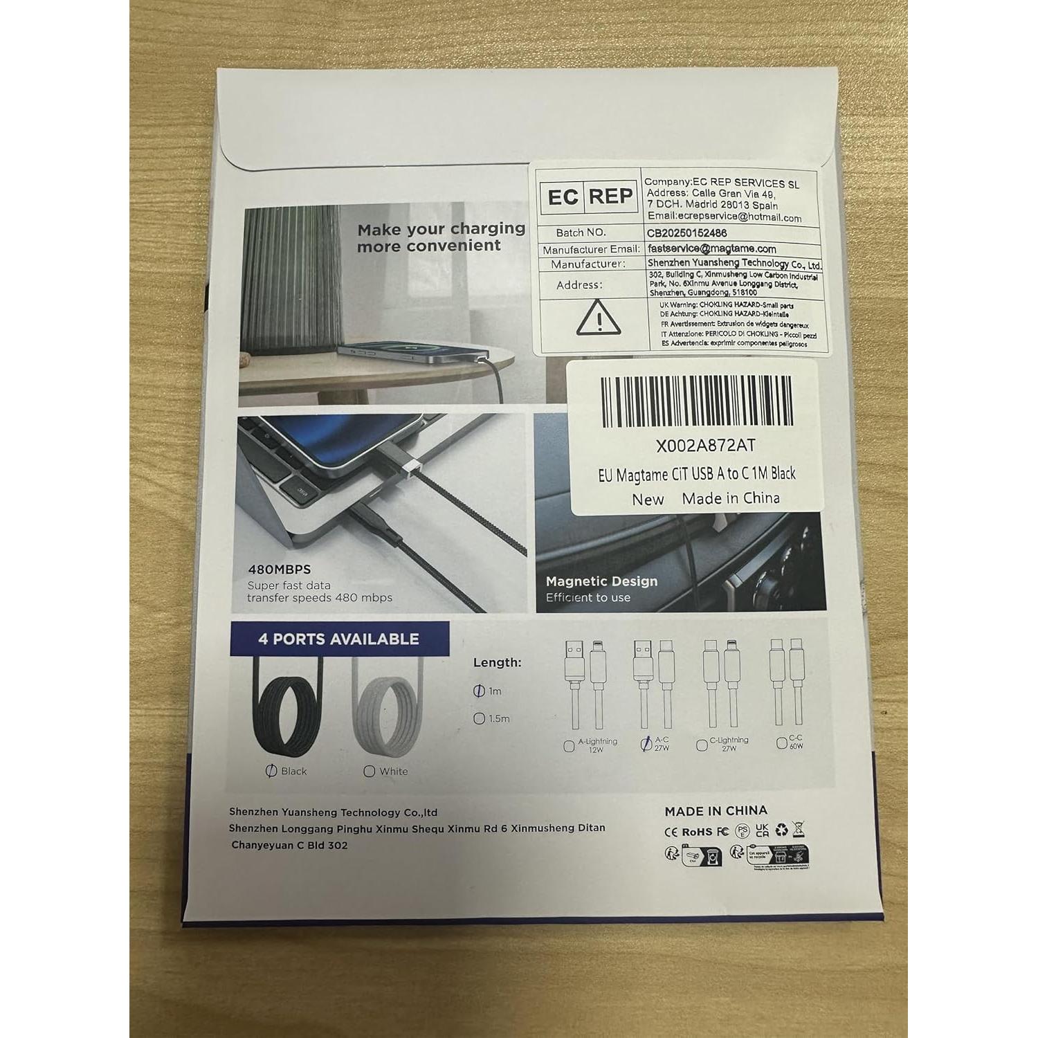 Cable USB A a C Magnético 1.0M StayCable Carga Rápida