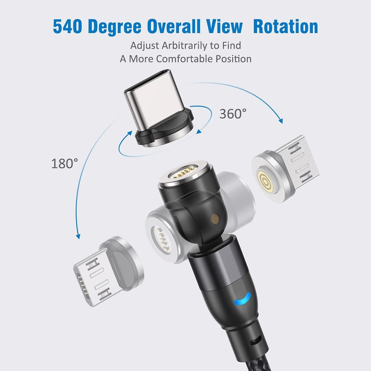 Cable de Carga Magnético A.S 360 1.83m 3 en 1 USB C Micro USB