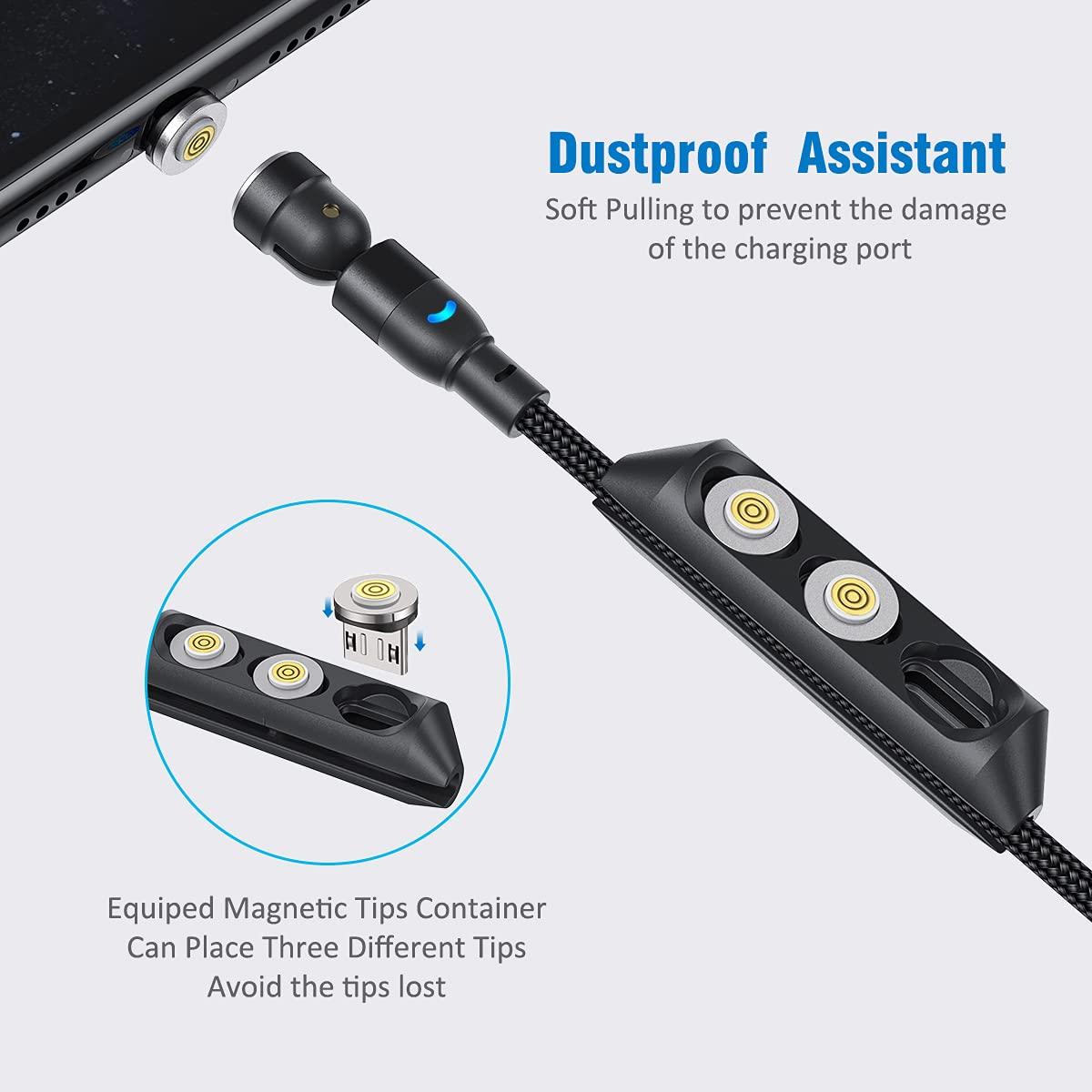 Cable de Carga Magnético A.S 360 1.83m 3 en 1 USB C Micro USB