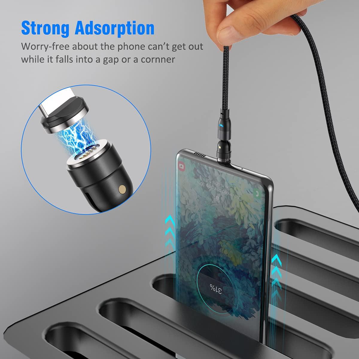 Cable de Carga Magnético A.S 360 1.83m 3 en 1 USB C Micro USB