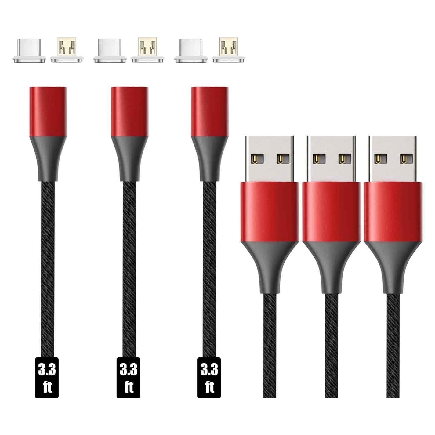 Cable de Carga Magnético NetDot Gen10 1m Rojo 3 Pack USB-C y Micro-USB