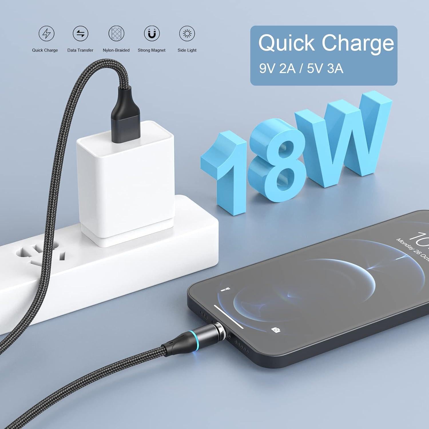 Cable de Carga Magnético 3en1 NetDot 30.48cm Carga Rápida 18W