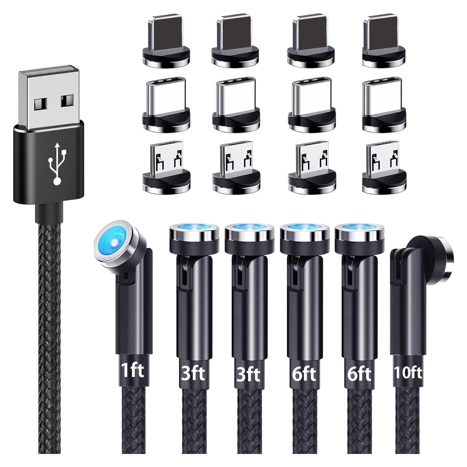 Cable de Carga Magnético 3 en 1 Bojianxin 30.5-304.8cm Negro