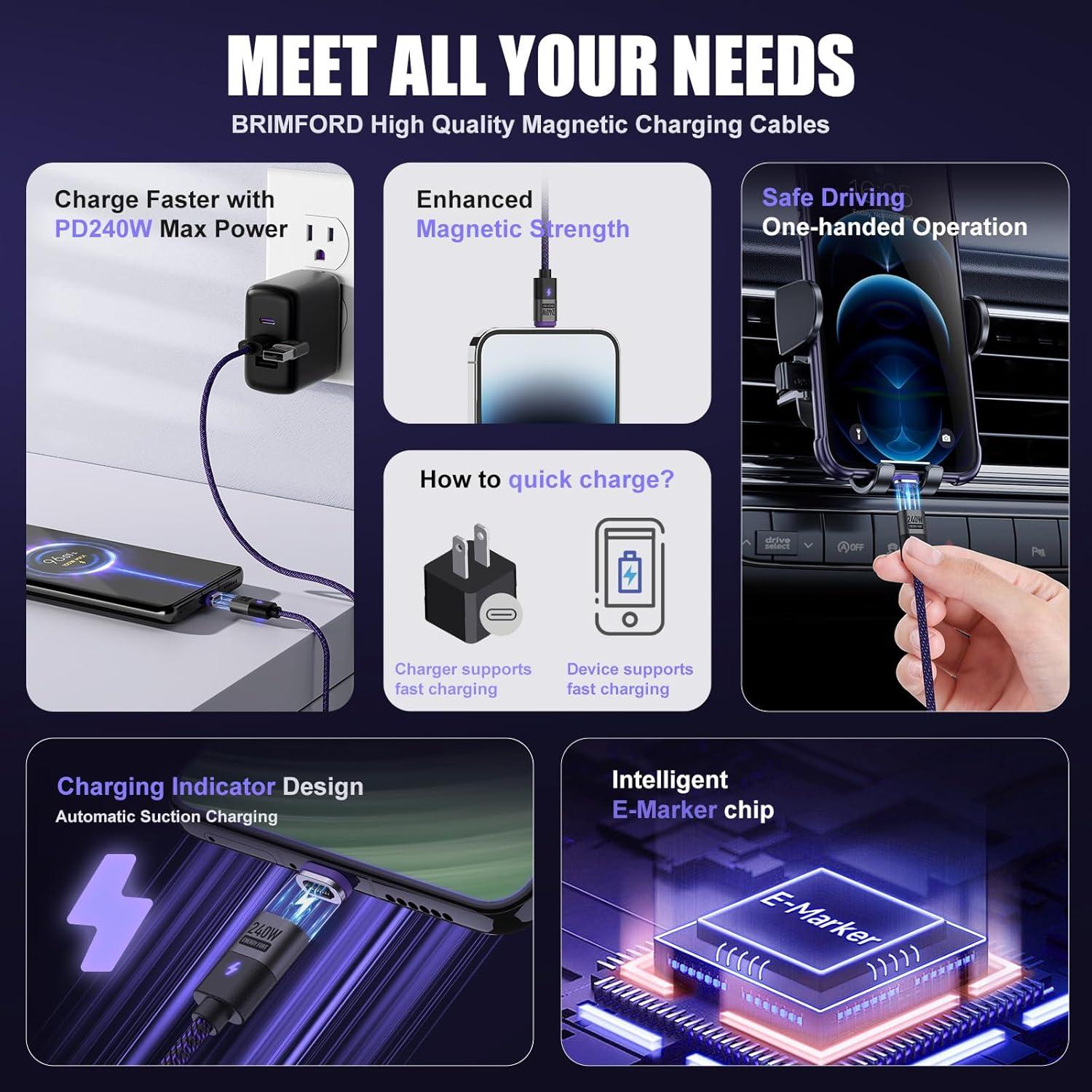 Cable de Carga Magnético USB C 240W 1.2m BRIMFORD