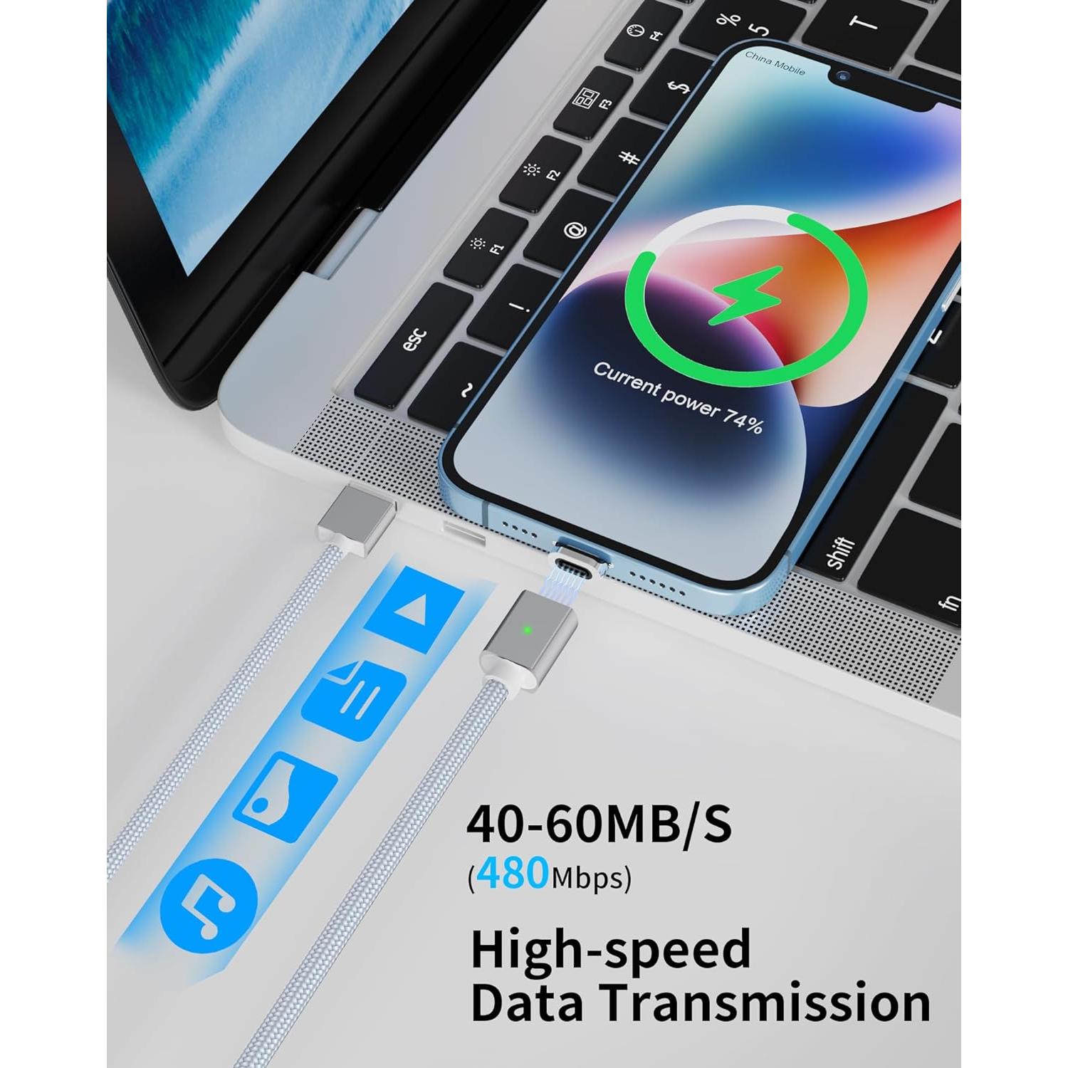 Cable de Carga Magnético ZBF 3A 4-Pack 1-2 m USB C Micro USB