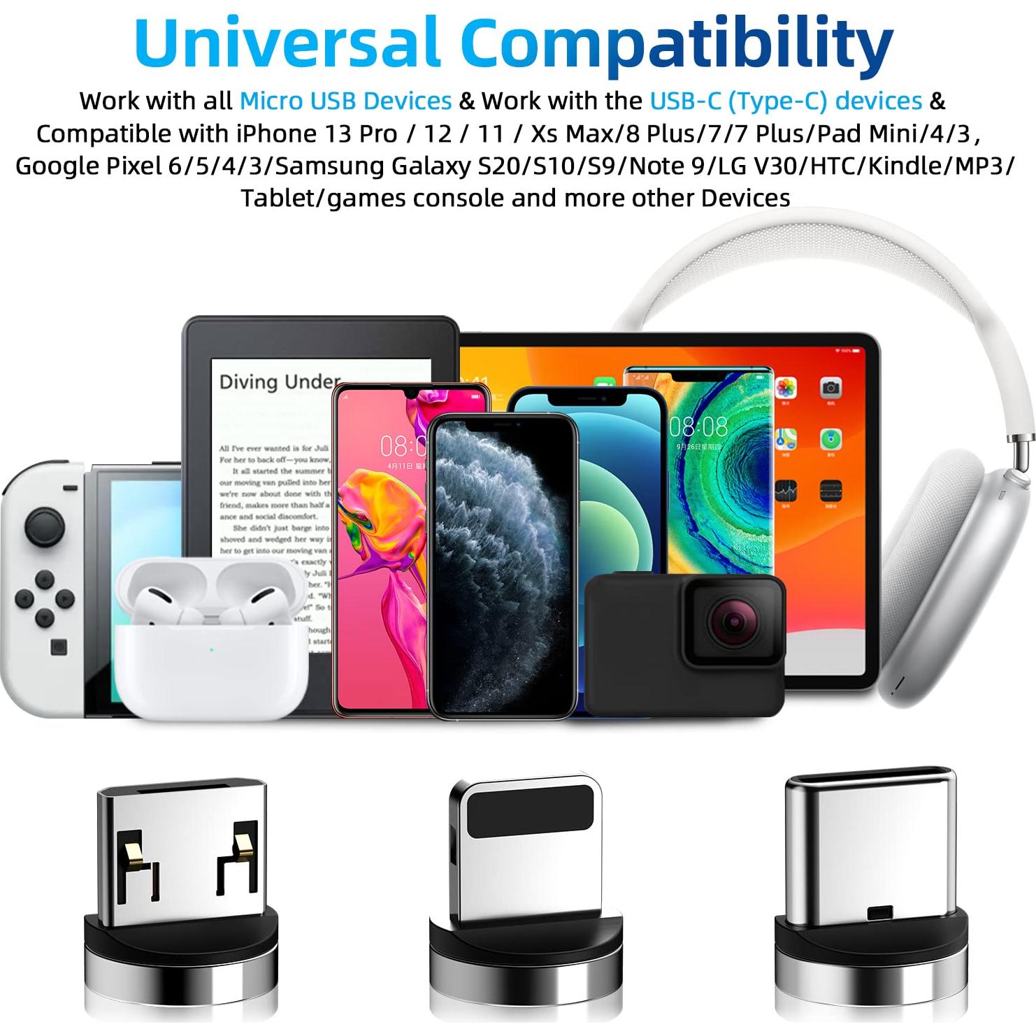 Cable de Carga Magnético 3 en 1 Ankndo 3.05m Carga Rápida 3A