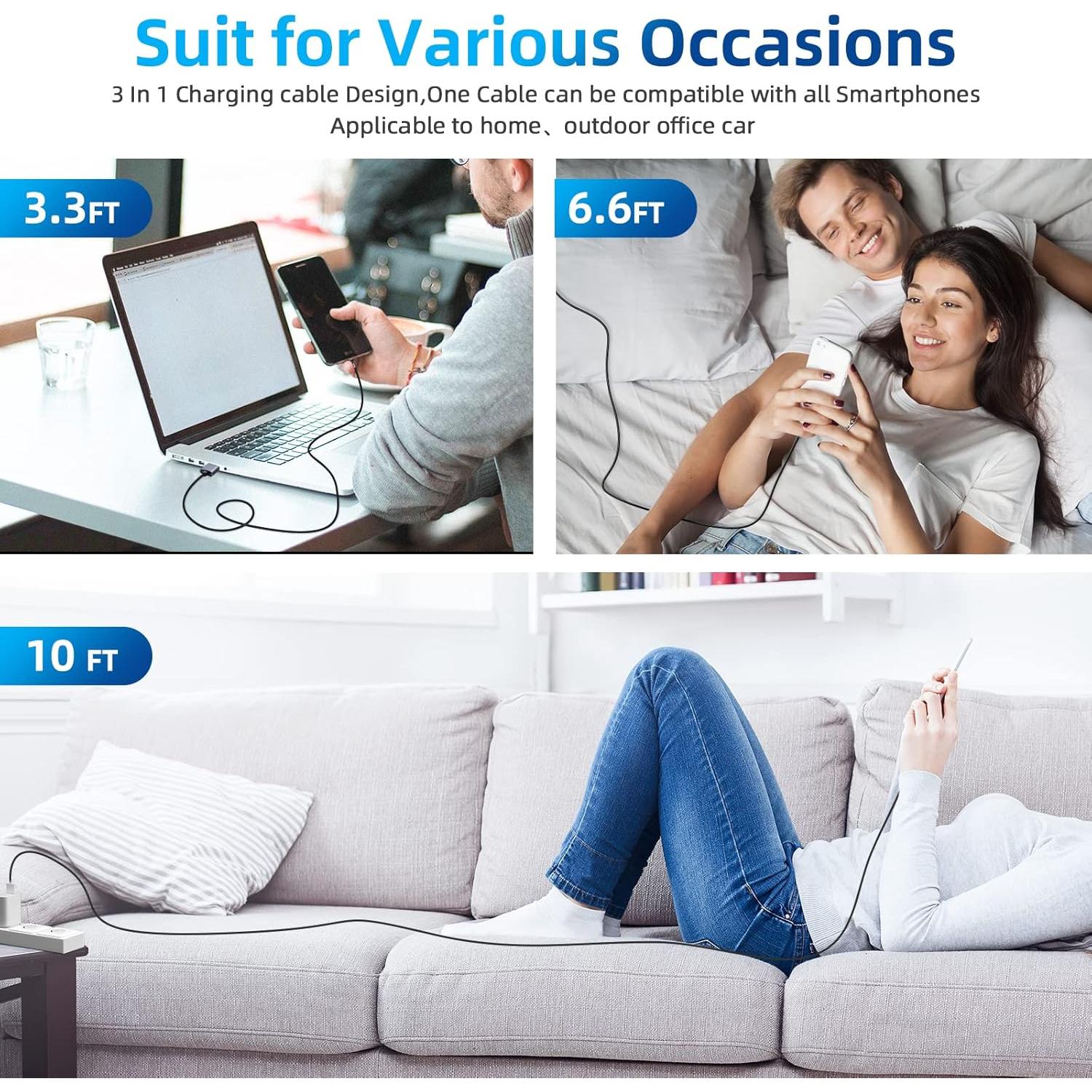 Cable de Carga Magnético 3 en 1 Ankndo 3.05m Carga Rápida 3A