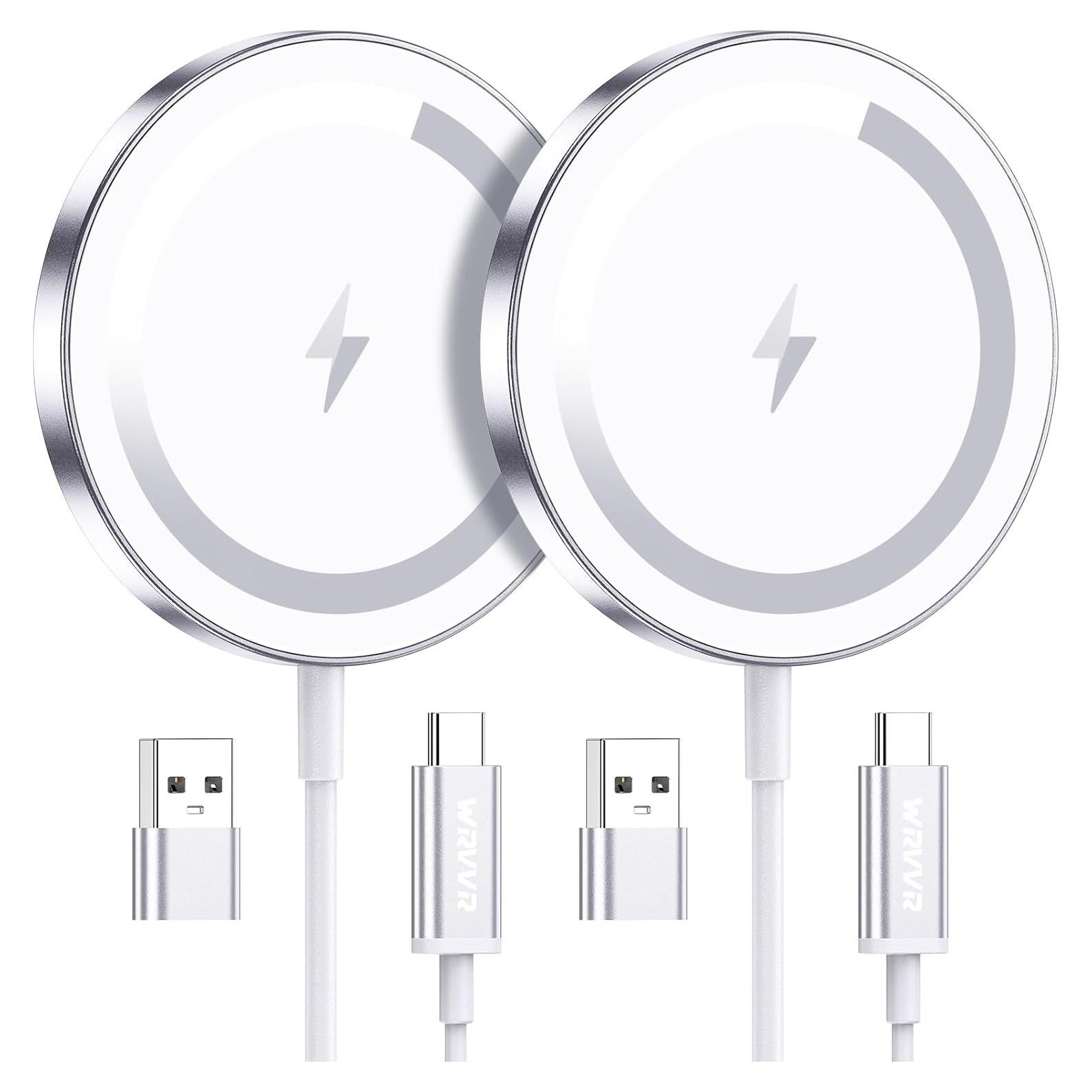 Cargador Mag-Safe WRVVR 2 Pack 15W para iPhone y AirPods Plata