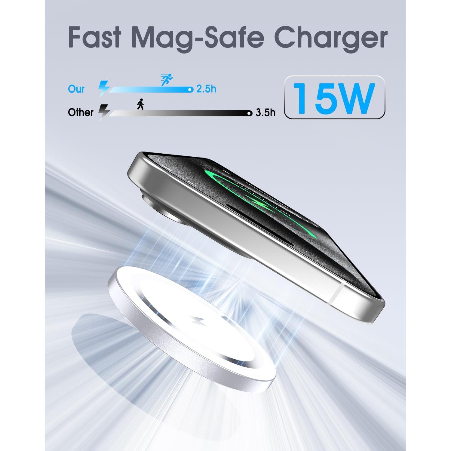 Cargador Mag-Safe WRVVR 2 Pack 15W para iPhone y AirPods Plata