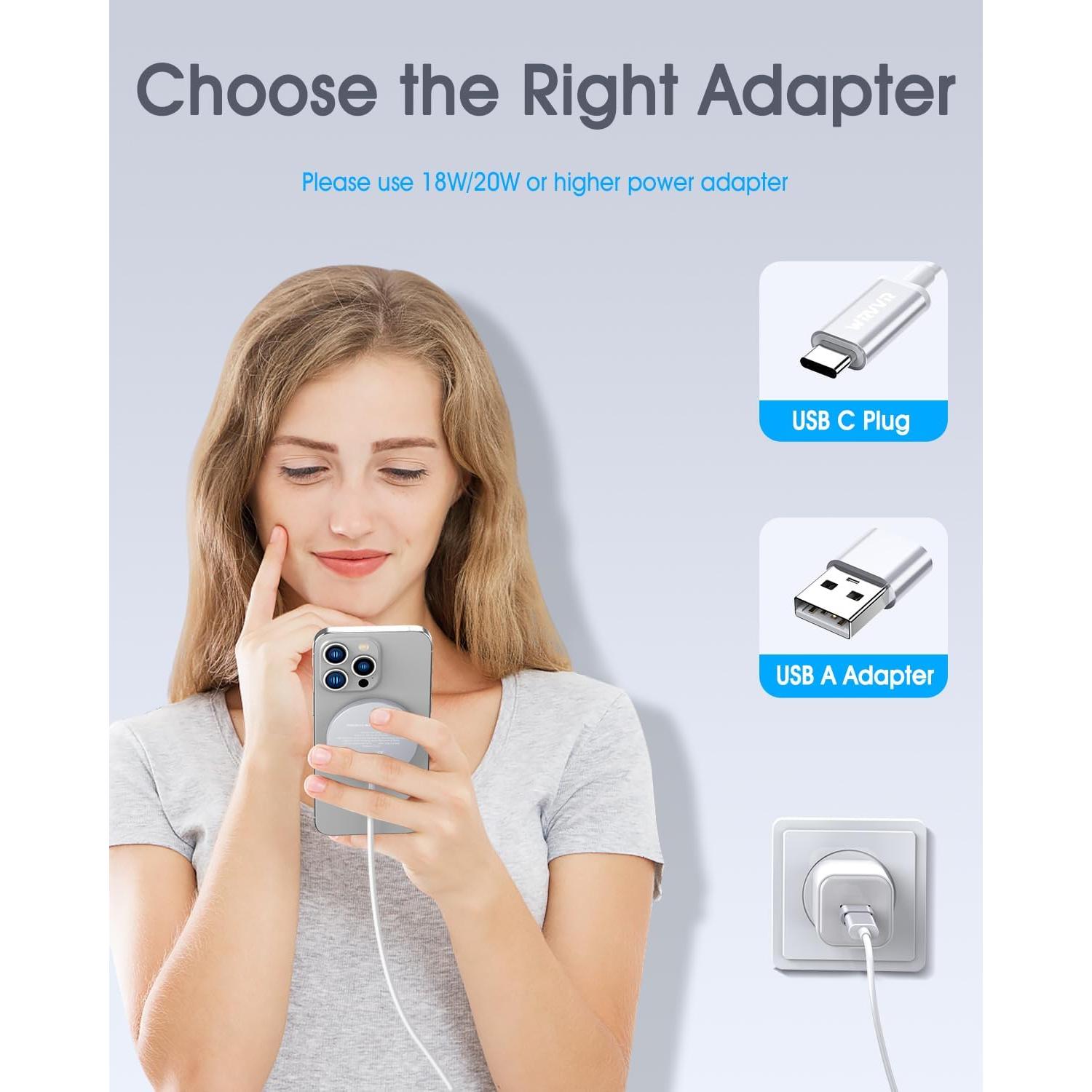 Cargador Mag-Safe WRVVR 2 Pack 15W para iPhone y AirPods Plata