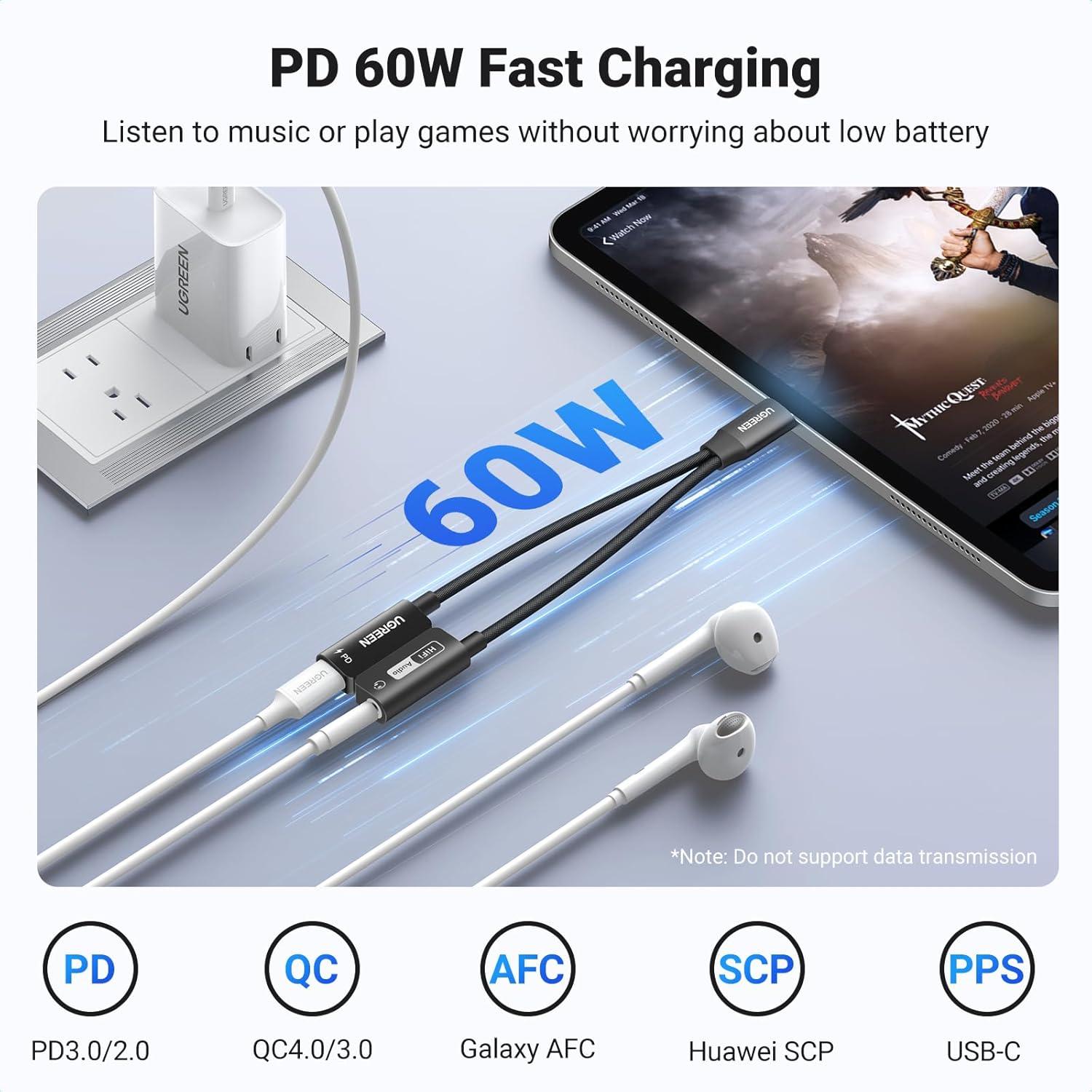 Adaptador UGREEN USB C a 3.5mm y Cargador Rápido 60W