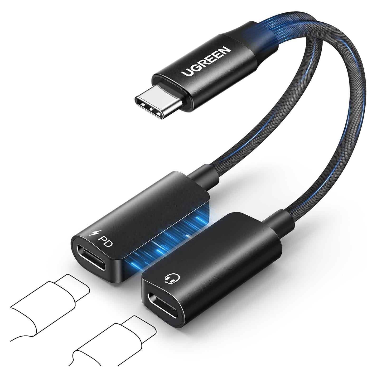 Adaptador USB C UGREEN 1 en 2 Audio y Carga 60W PD