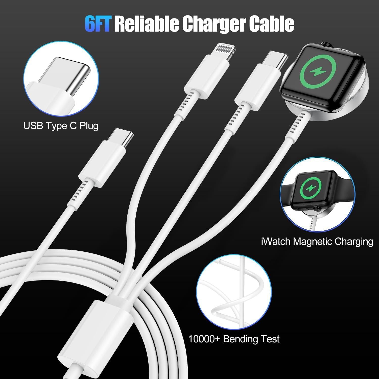 Cargador Magnético 3 en 1 USB C 20W para iPhone y Apple Watch
