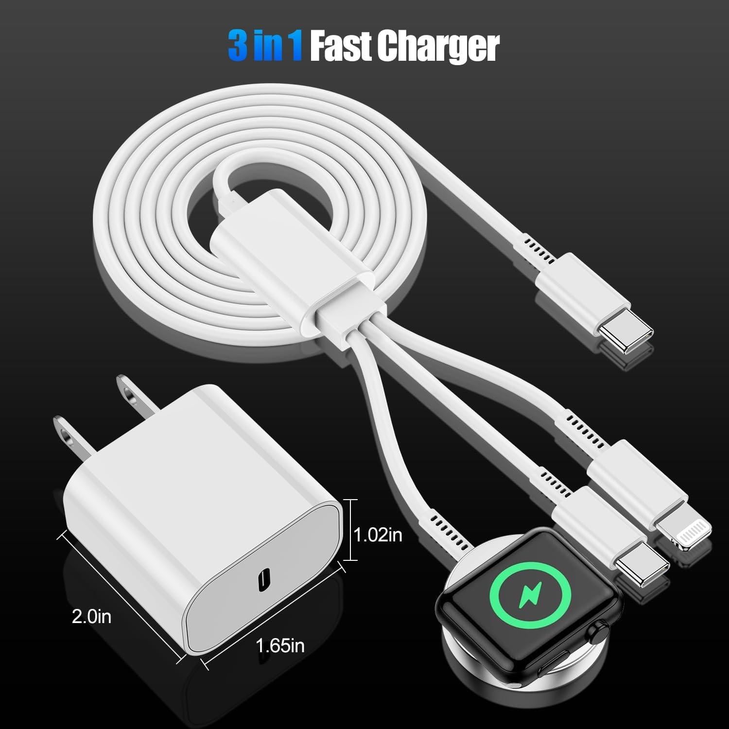 Cargador Magnético 3 en 1 USB C 20W para iPhone y Apple Watch