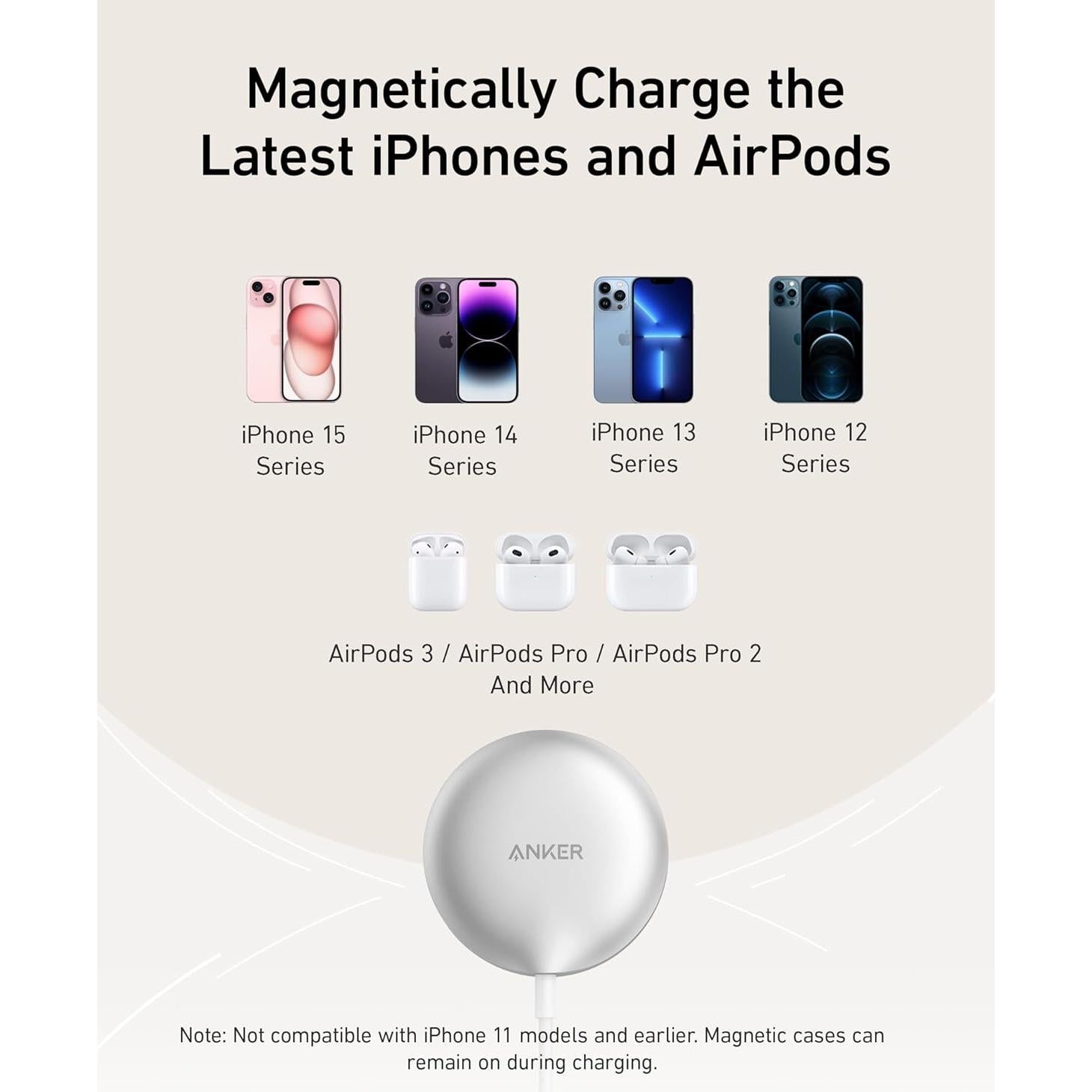 Cargador Inalámbrico Anker MagGo 15W Qi2 para iPhone