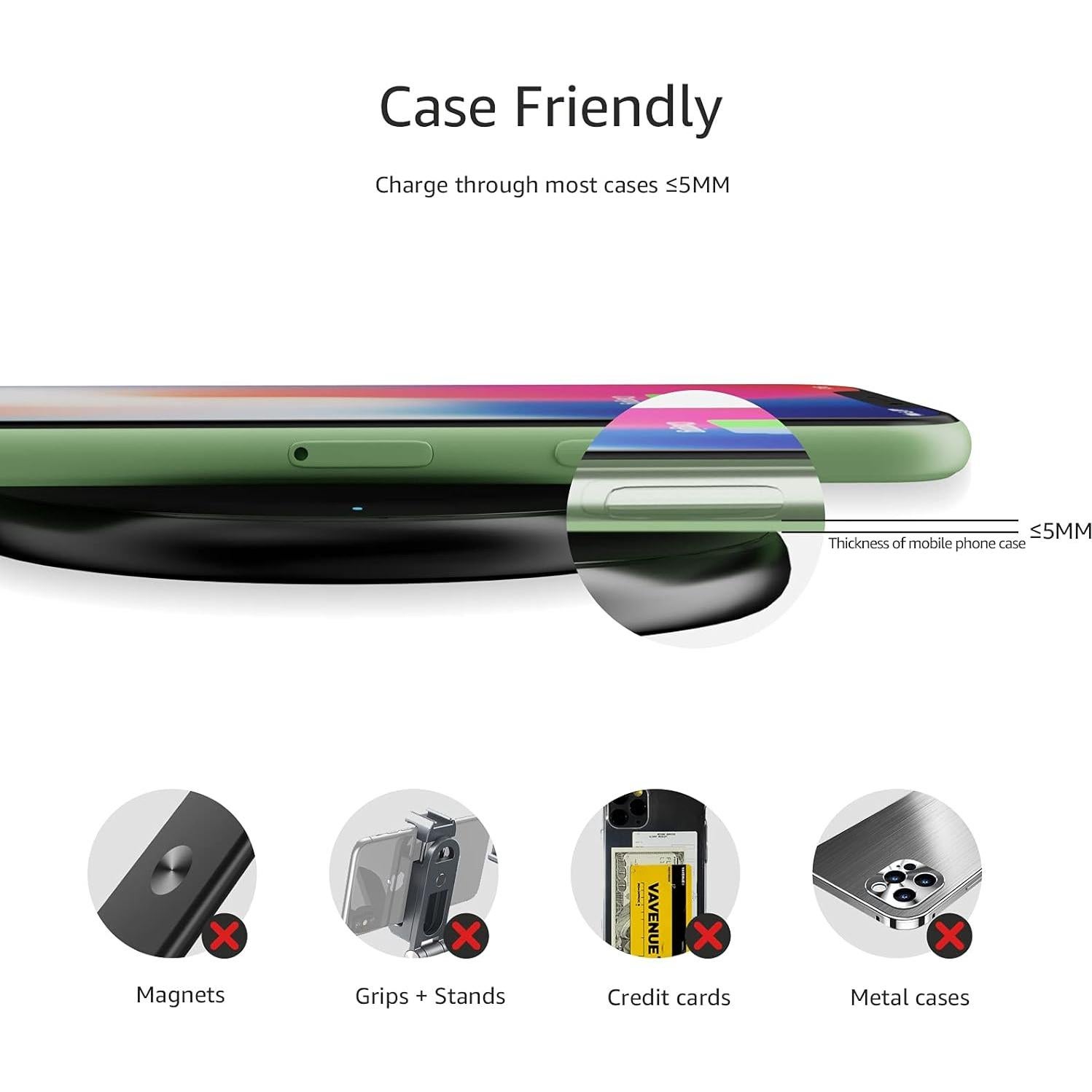 Cargador Inalámbrico Amazon Basics 15W Qi para iPhone y Samsung