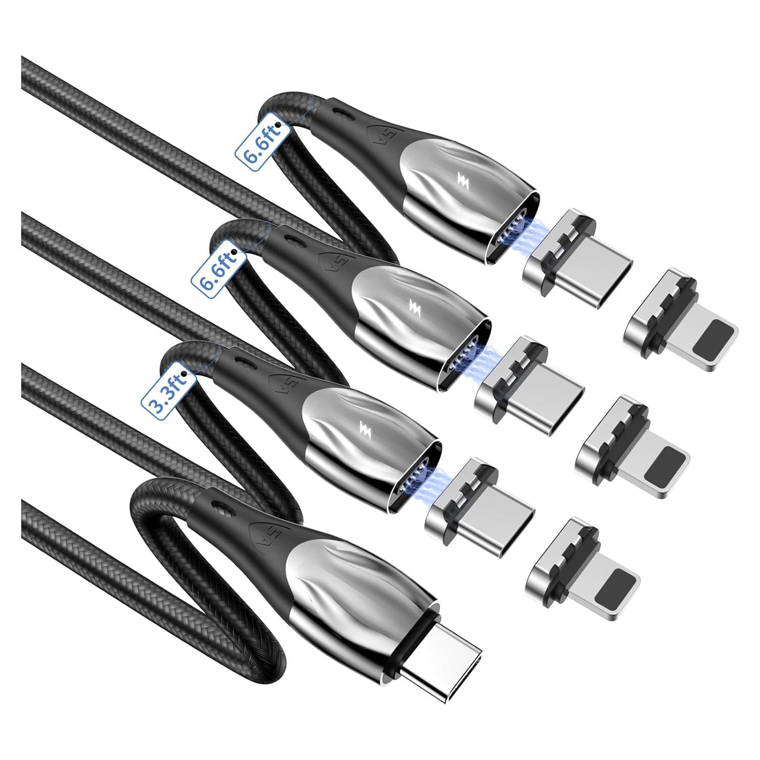 Cable de Carga Magnético USB C 100W CNakdDG 1m/2m/2m Negro