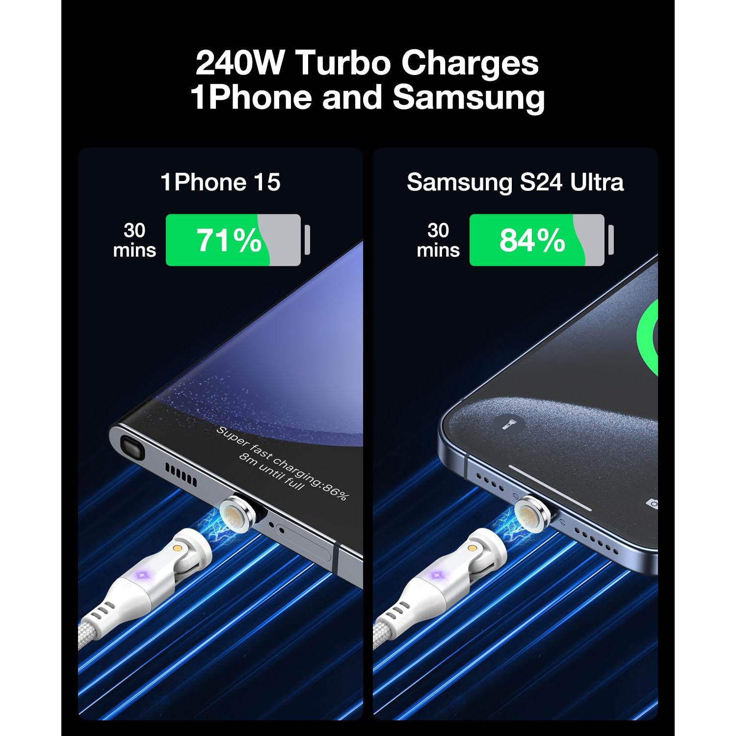 Cable de Carga Magnético USB C A.S Gen3 240W 1m/1.8m Blanco