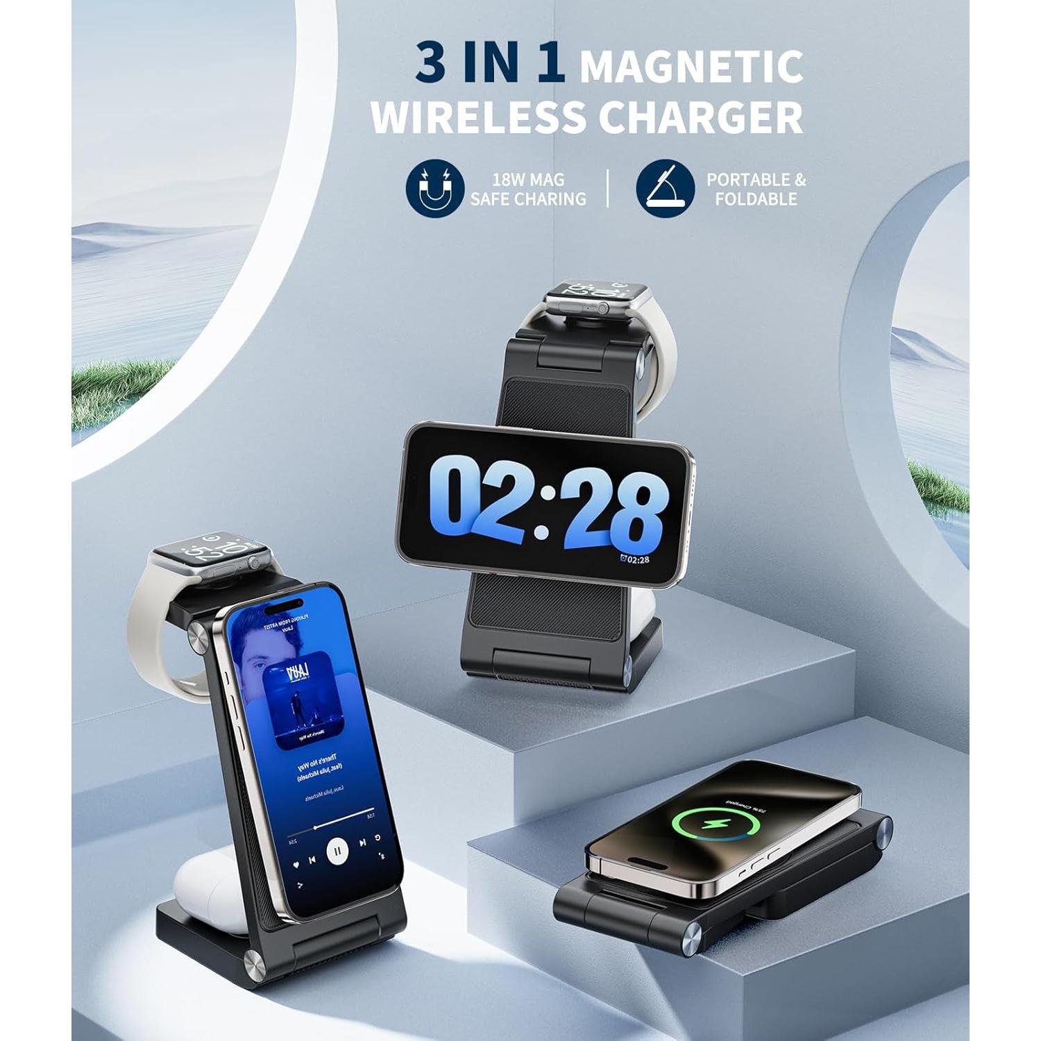 Estación de Carga Inalámbrica 3 en 1 ANNNWZZD para iPhone, Apple Watch y AirPods - Carga Rápida, Negro