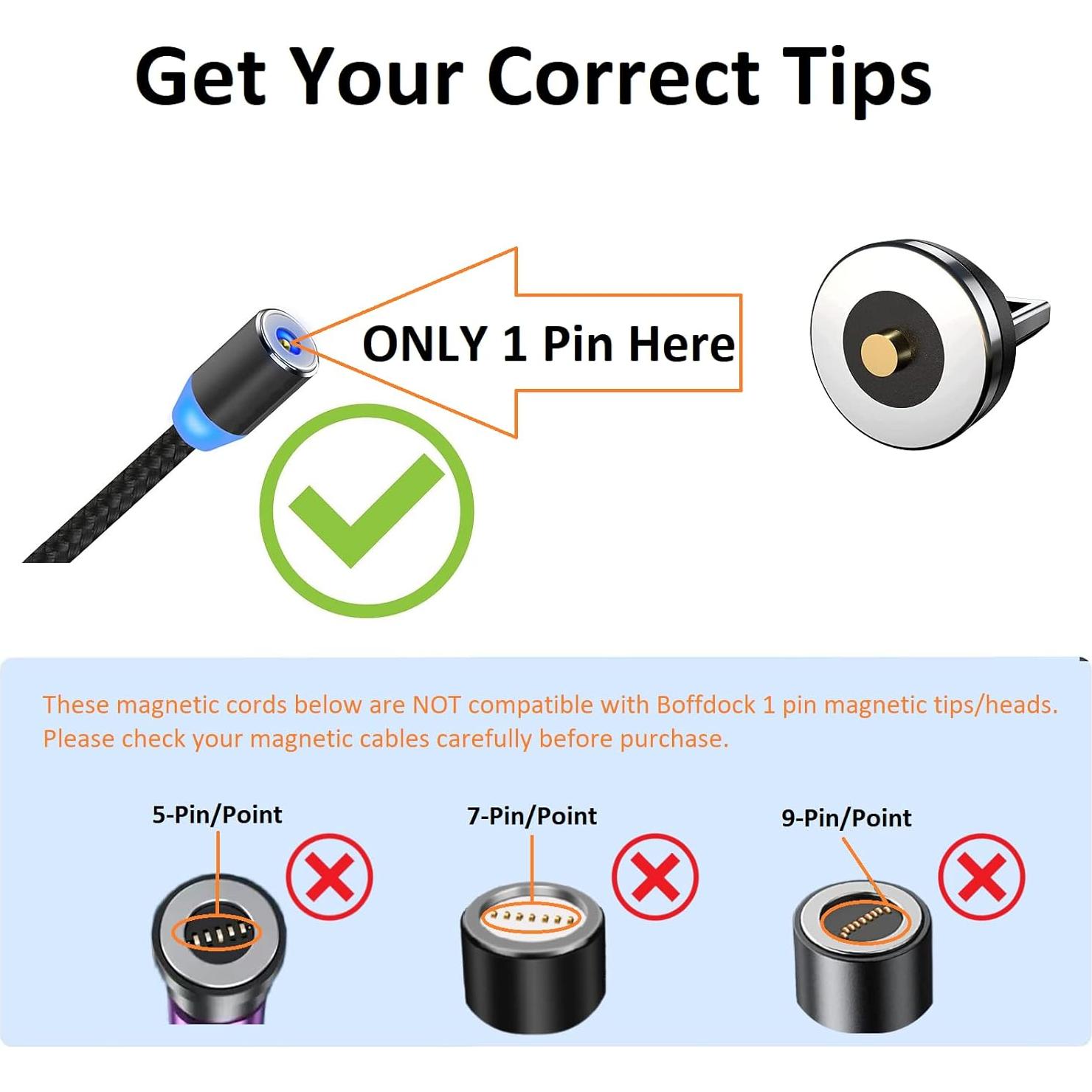 Consejos de Carga Magnética Boffdock 1-Pin 12 Piezas iProducts