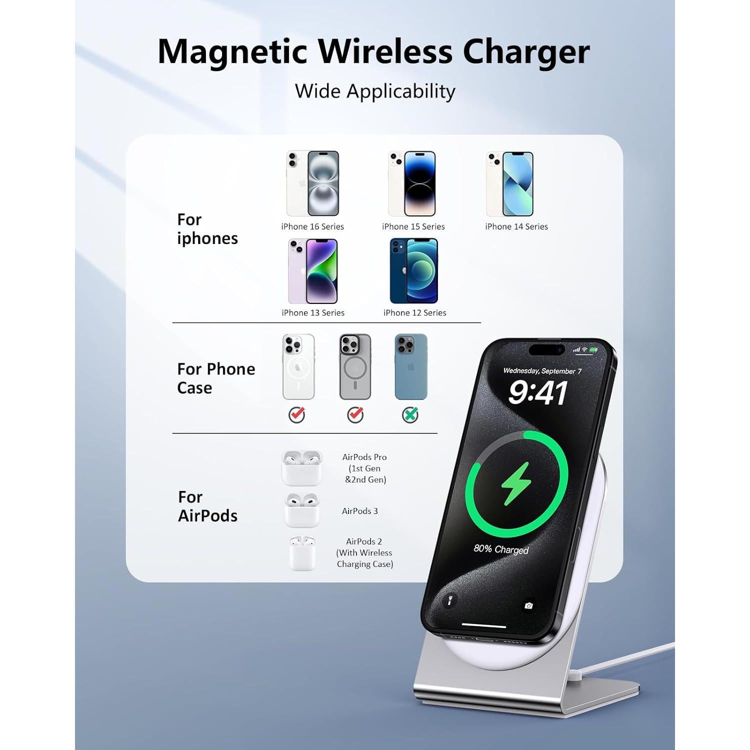 Soporte Cargador Inalámbrico Magnético 15W Shen Zhen - iPhone 16/15/14/13/12