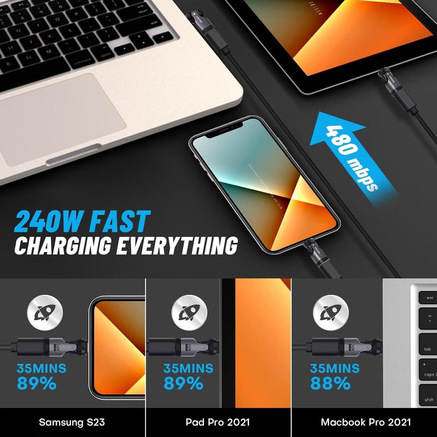 Adaptador Magnético USB C 240W Yossos 2 Paquete Carga Rápida