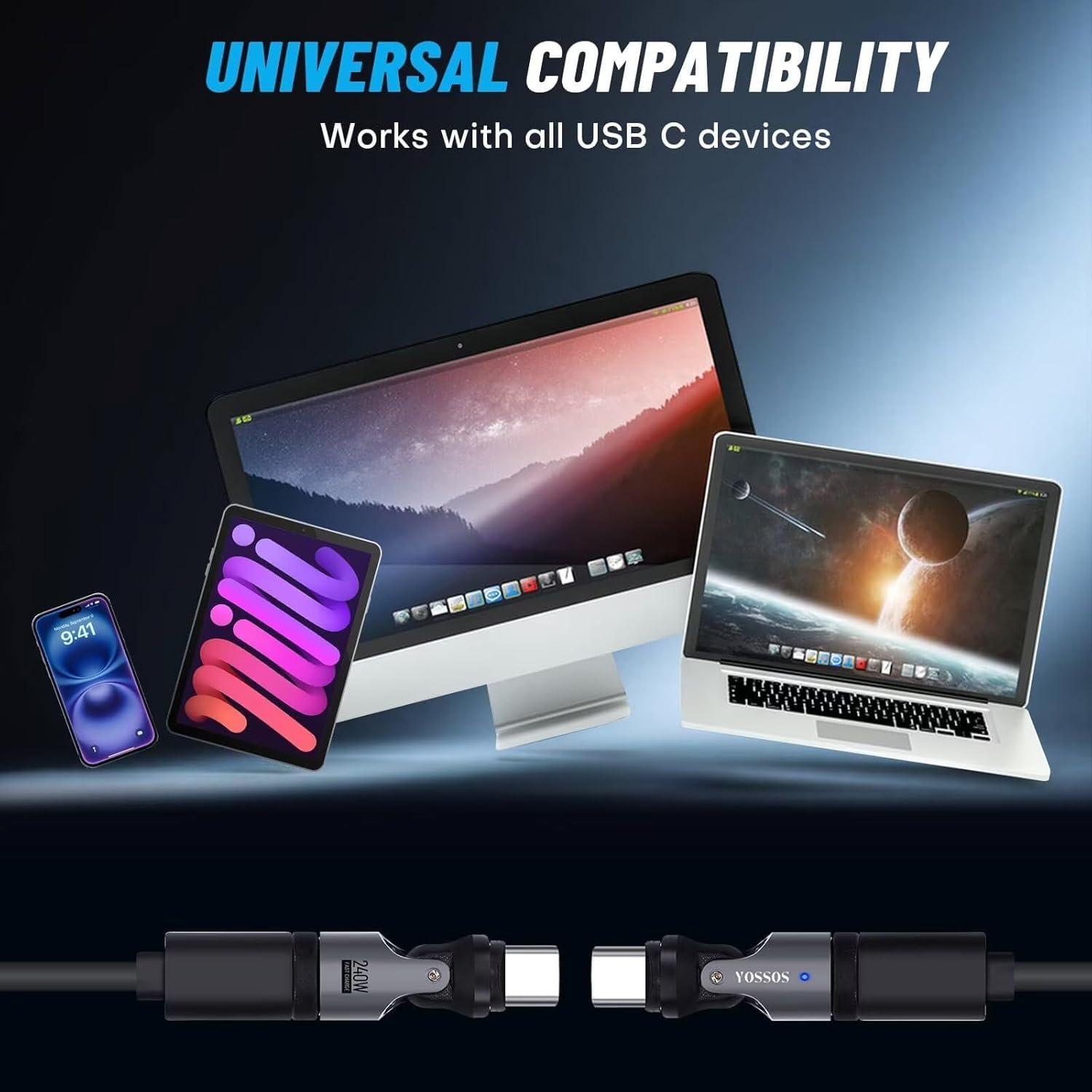 Adaptador Magnético USB C 240W Yossos 2 Paquete Carga Rápida