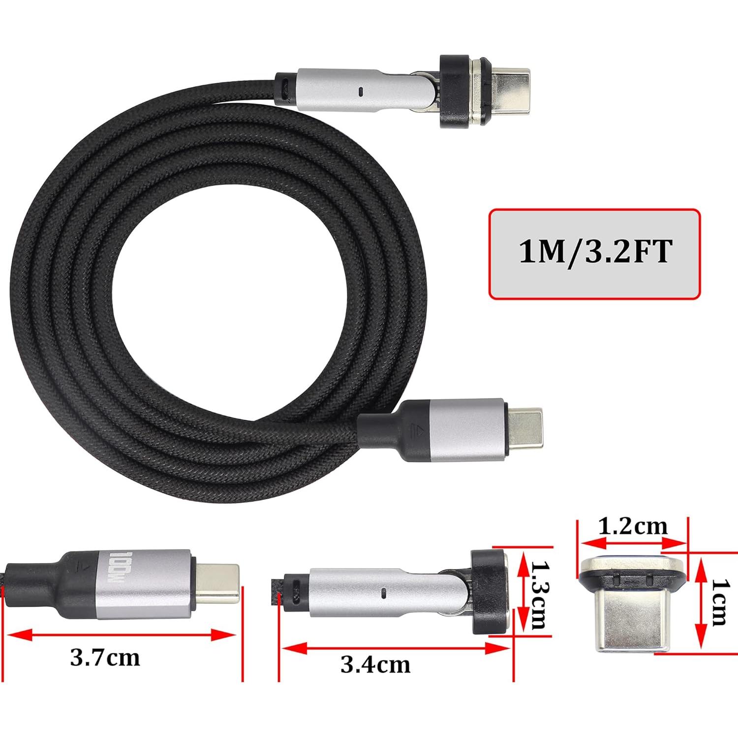 Cable de carga magnético 100W tipo C HCFeng 1m rotación 180°