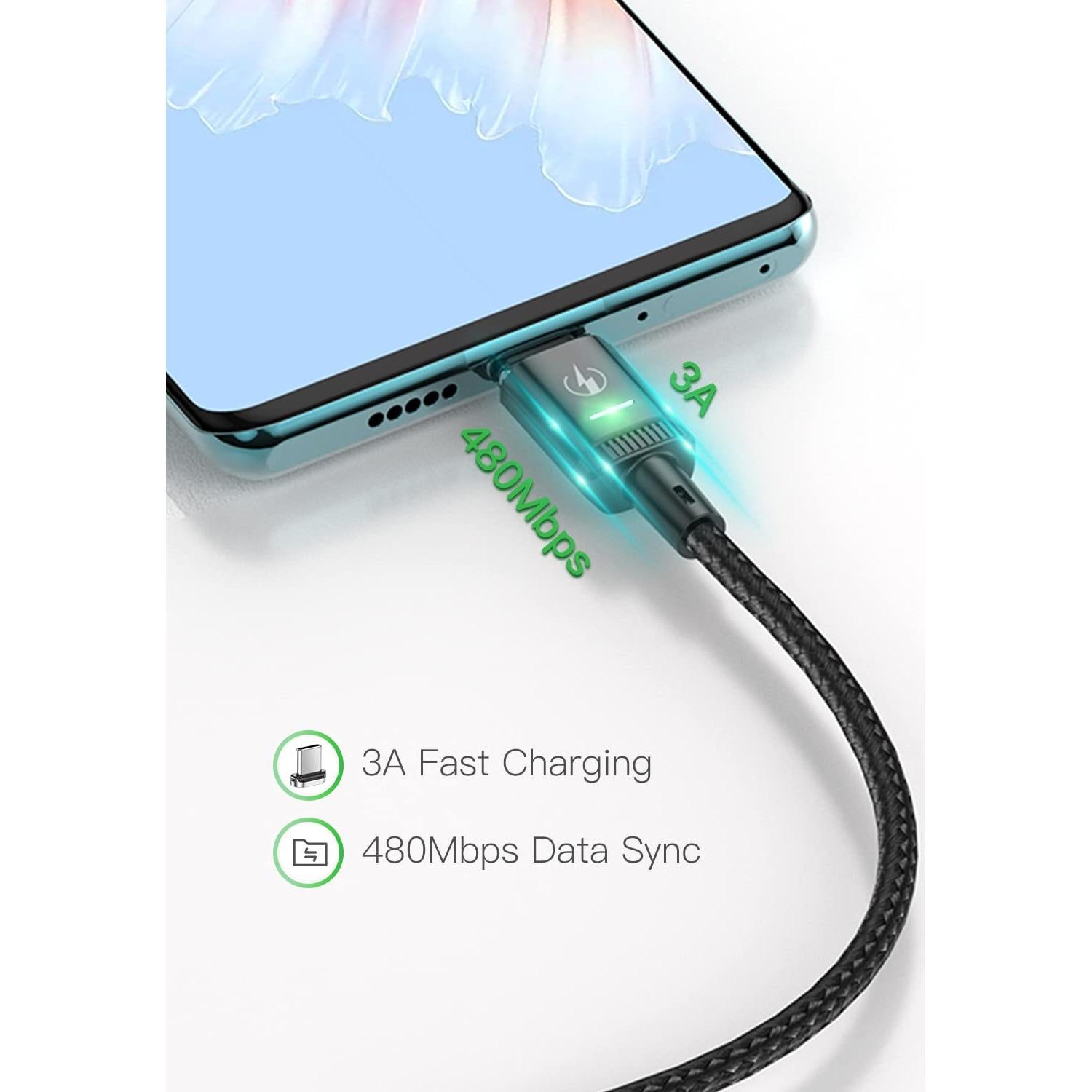 Cable Magnético Tipo C Kuulaa 1.83m 2Pack Carga Rápida LED