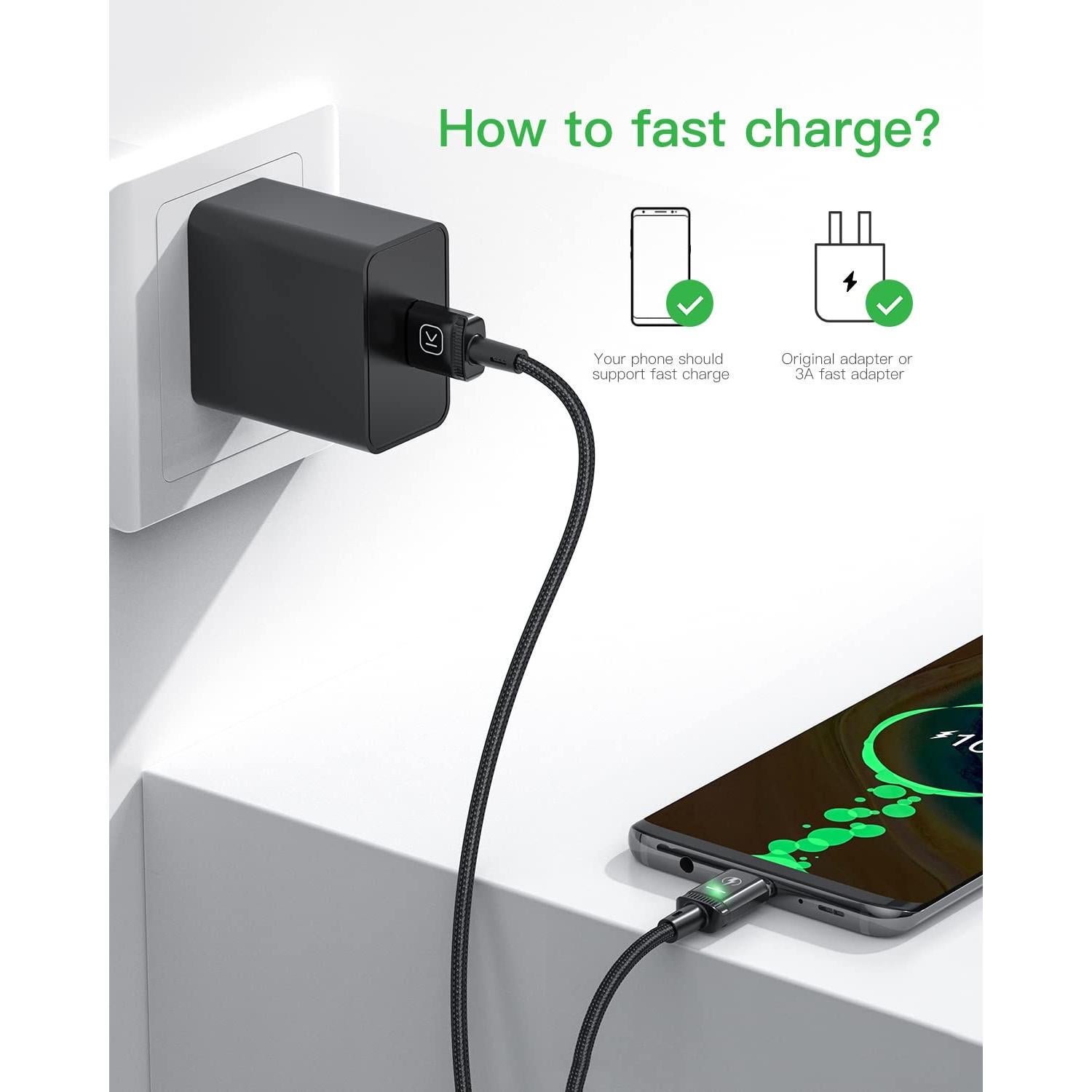 Cable Magnético Tipo C Kuulaa 1.83m 2Pack Carga Rápida LED