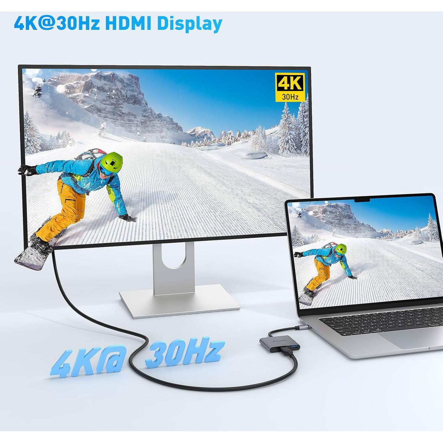 Adaptador USB C a HDMI 4K Rucumin con 100W PD y USB 3.0