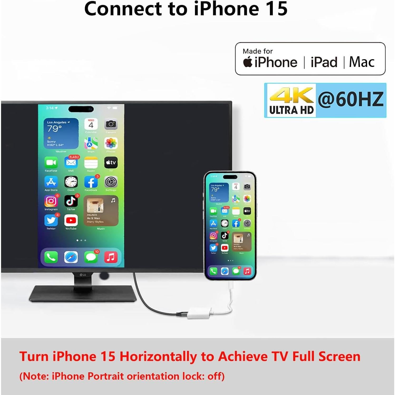 Adaptador USB-C a HDMI 4K 60Hz Wahbite para iPhone 15/16